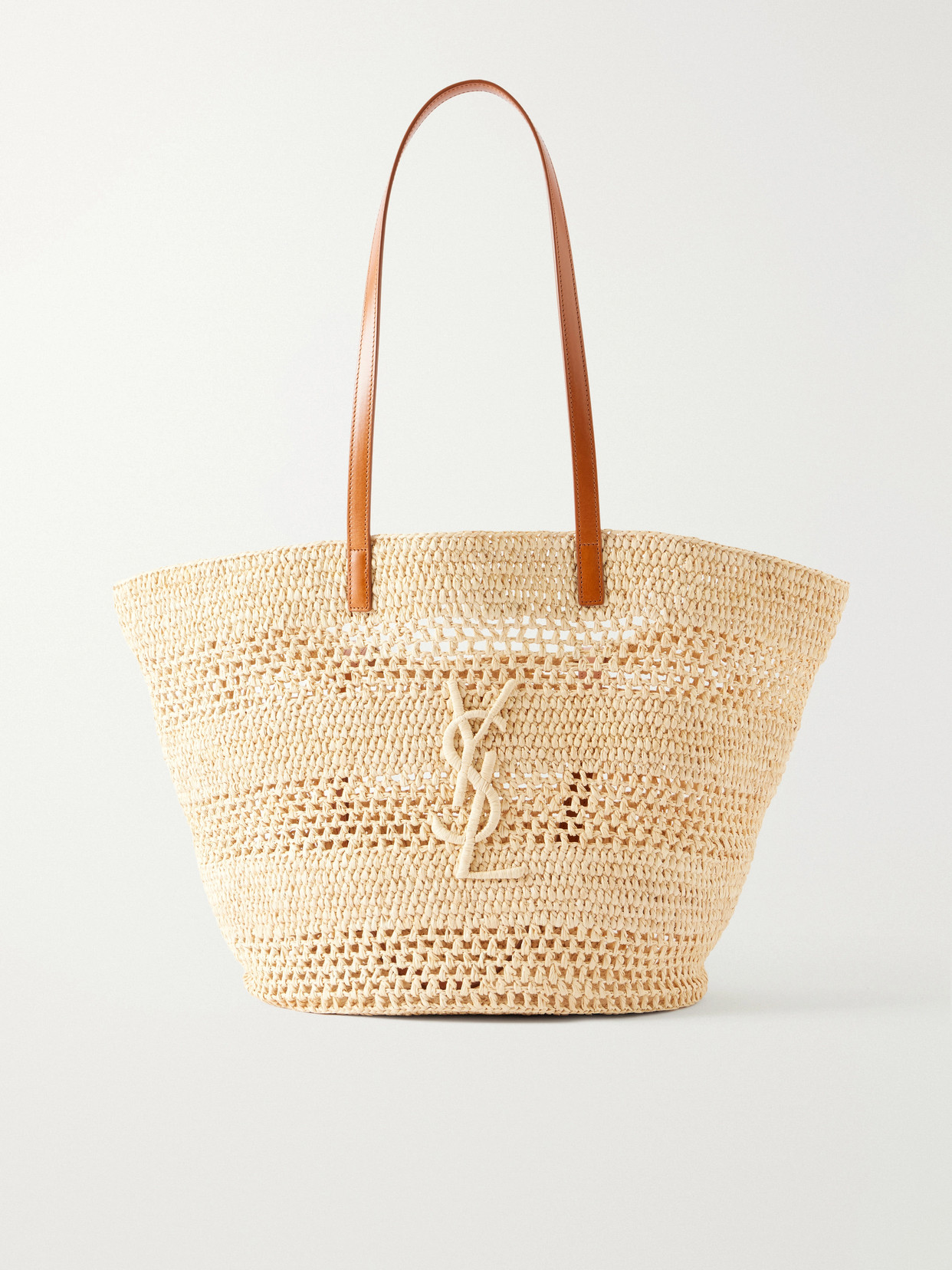 SAINT LAURENT - Panier Large Leather-trimmed Raffia Tote - Brown