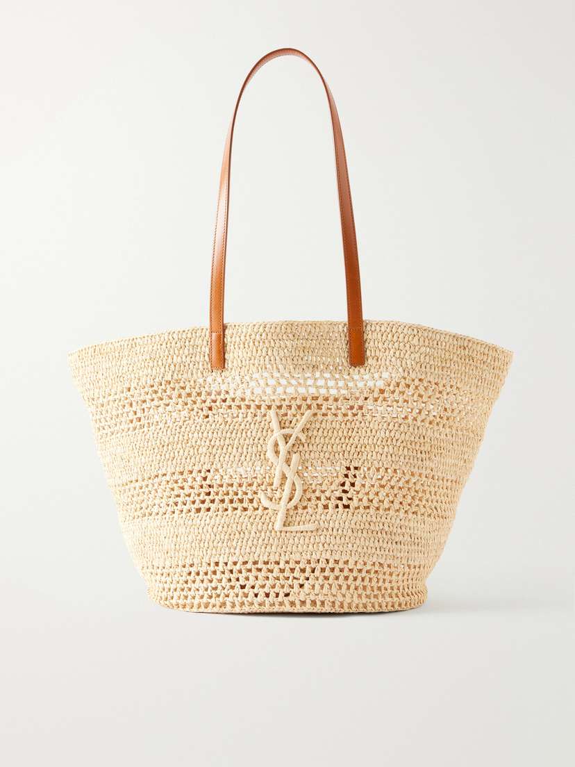 Saint Laurent Panier Large Leather-trimmed Raffia Tote