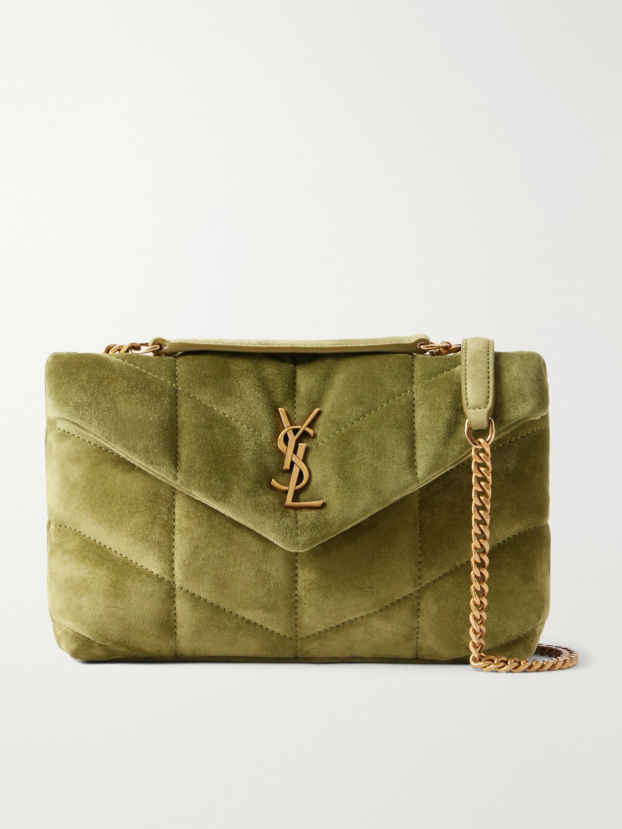 Toy Puffer Matelasse Leather Trimmed Suede Shoulder Bag