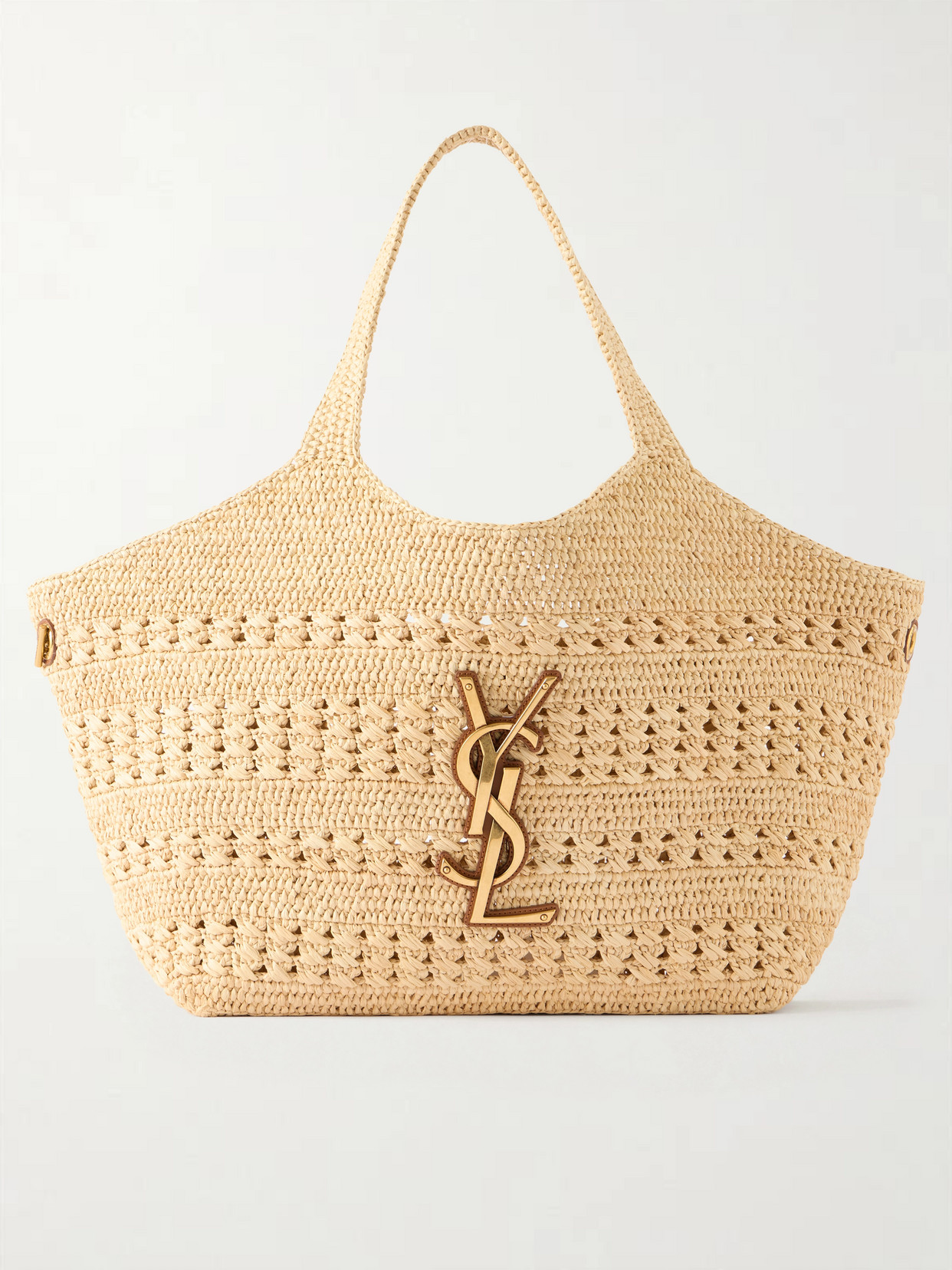 SAINT LAURENT - Icare Medium Logo-appliquéd Raffia Tote - Brown