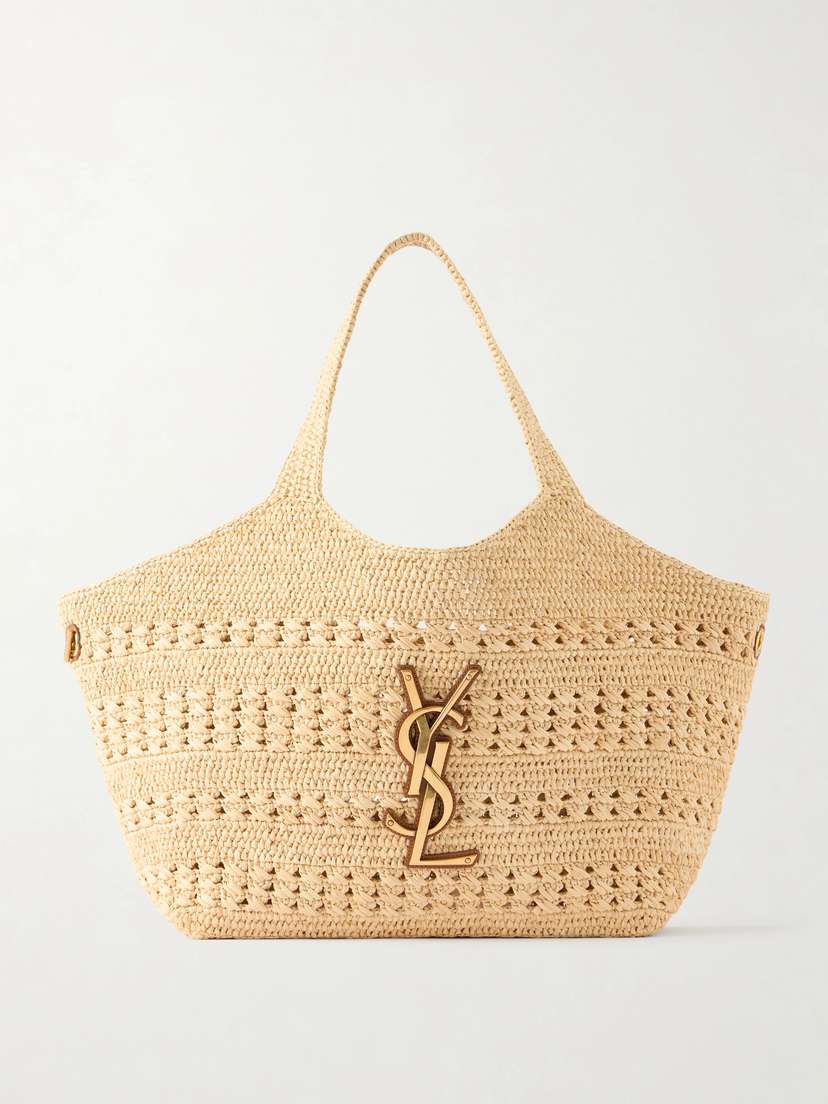 Saint Laurent Icare Medium Logo-appliquéd Raffia Tote