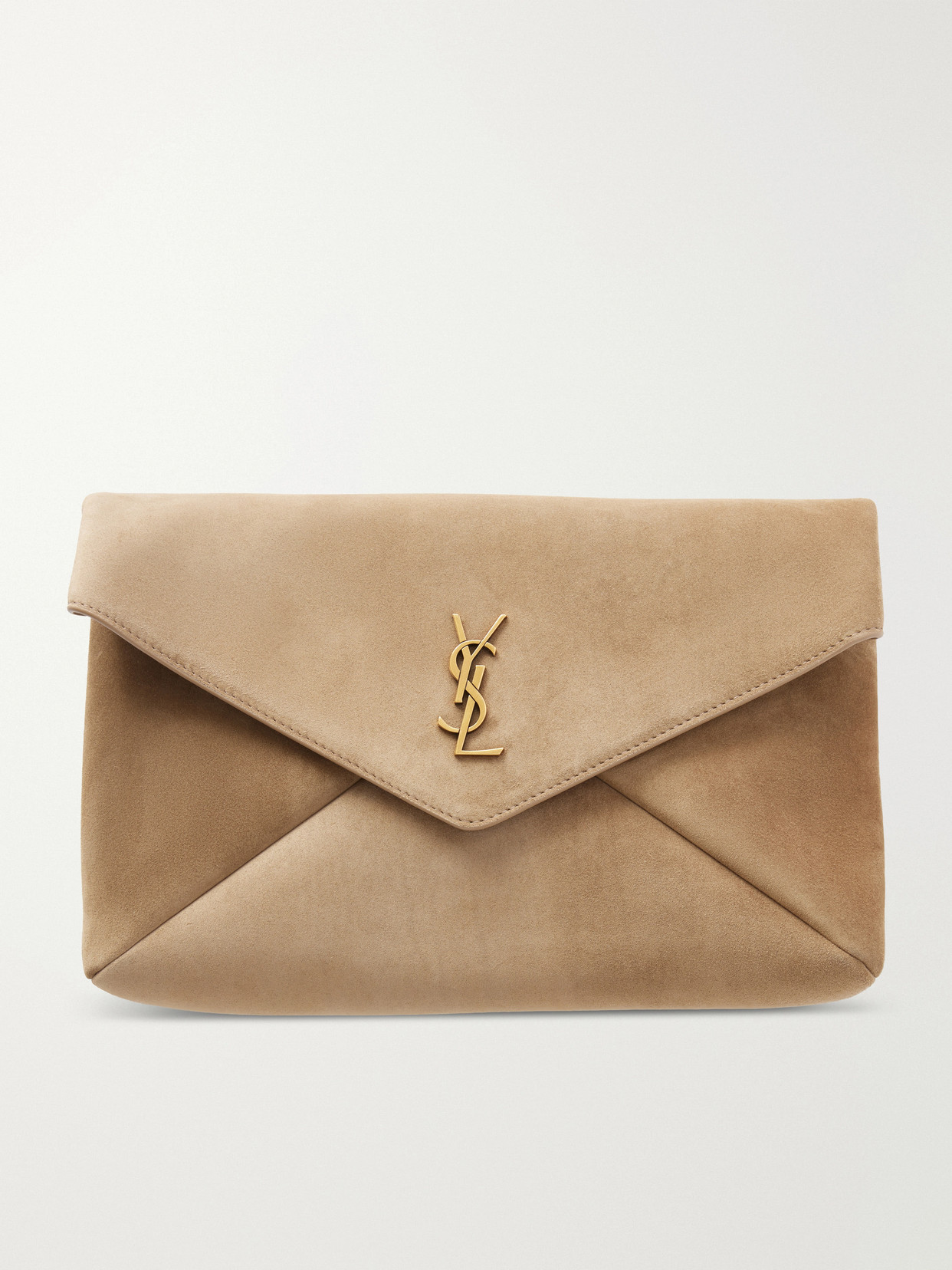 SAINT LAURENT - Cassandre Suede Clutch - Brown