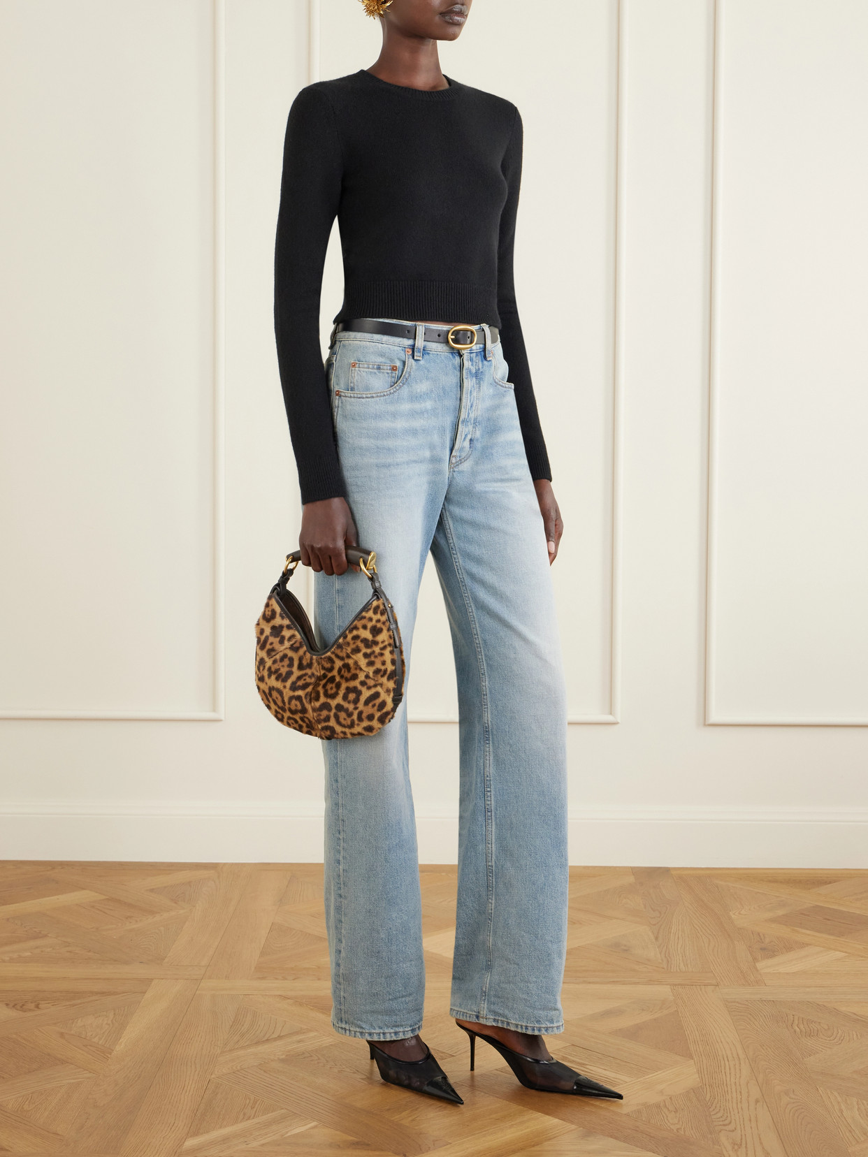 Mombasa Leather-Trimmed Leopard-Print Pony Shoulder Bag