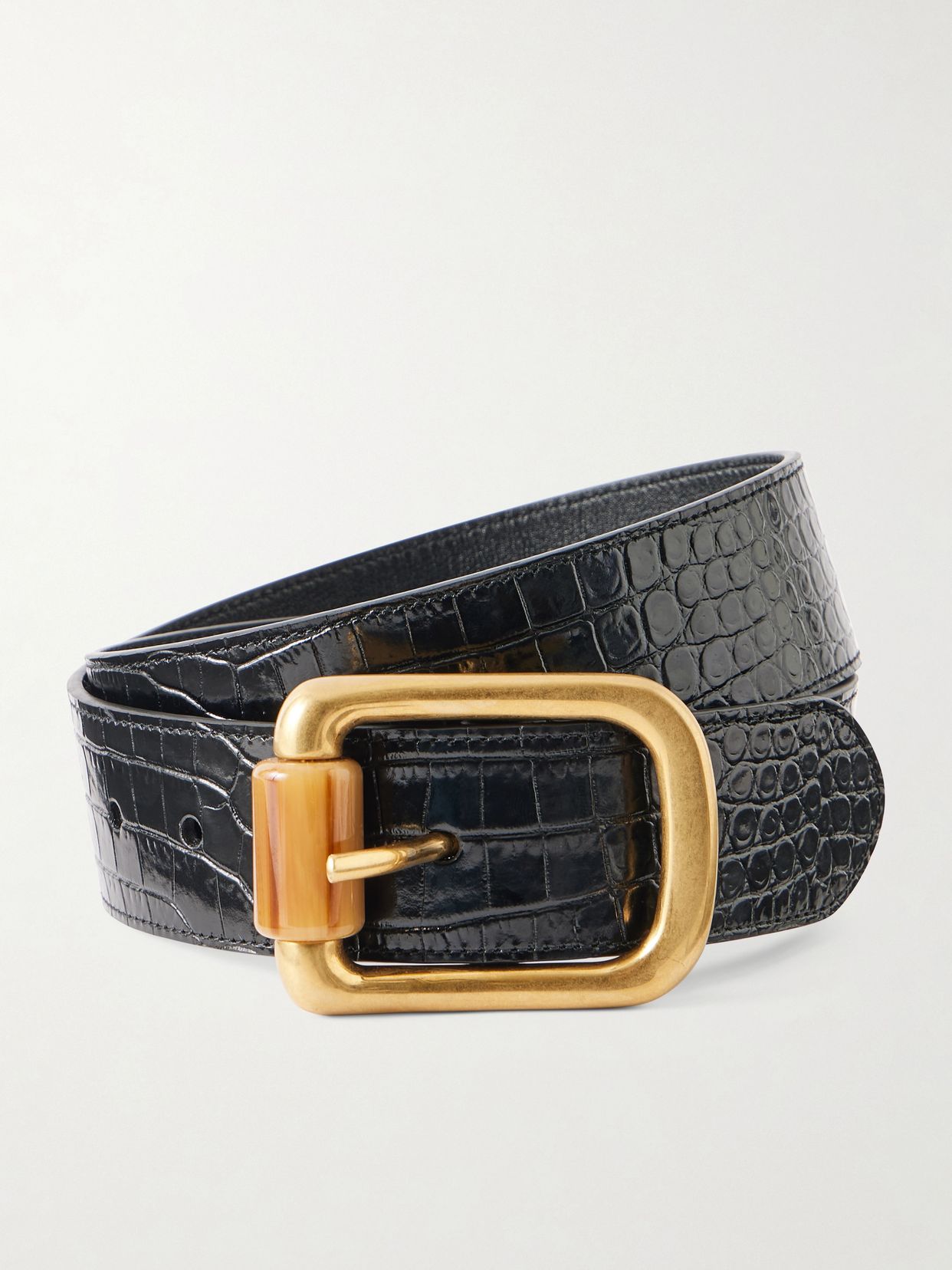 cylinder croc effect leather belt