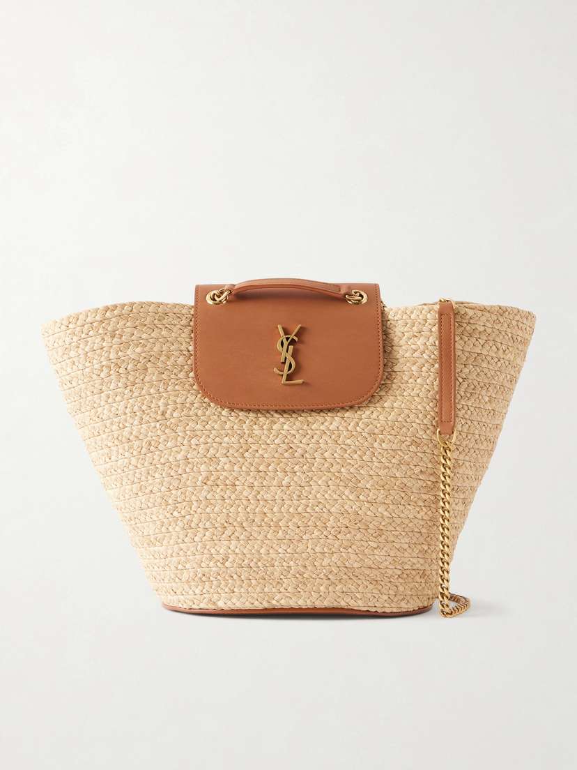 Saint Laurent Panier Leather-trimmed Raffia Tote