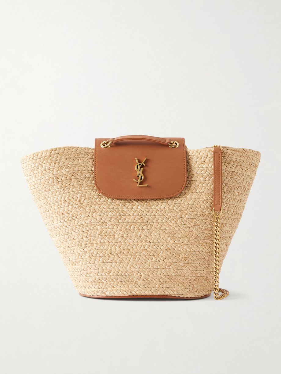 Panier leather-trimmed raffia tote