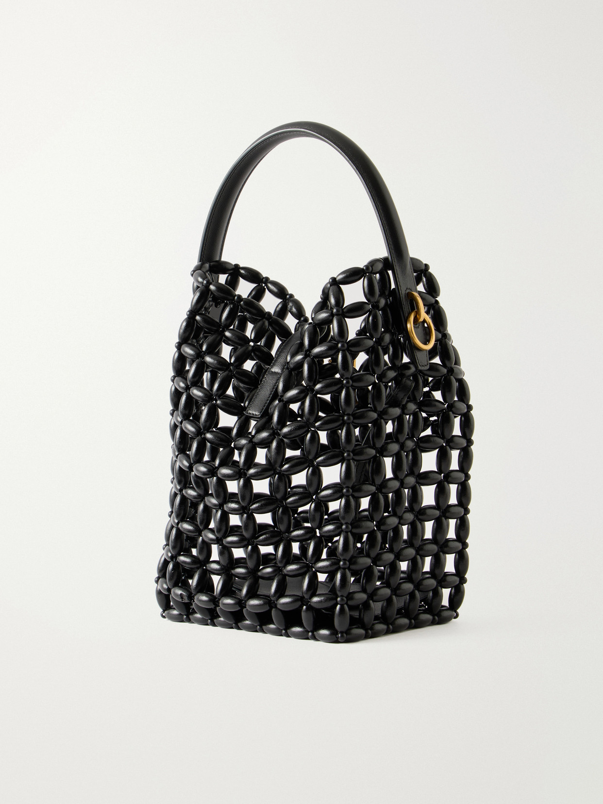 Le 37 Mini Leather-Trimmed Beaded Wood Shoulder Bag