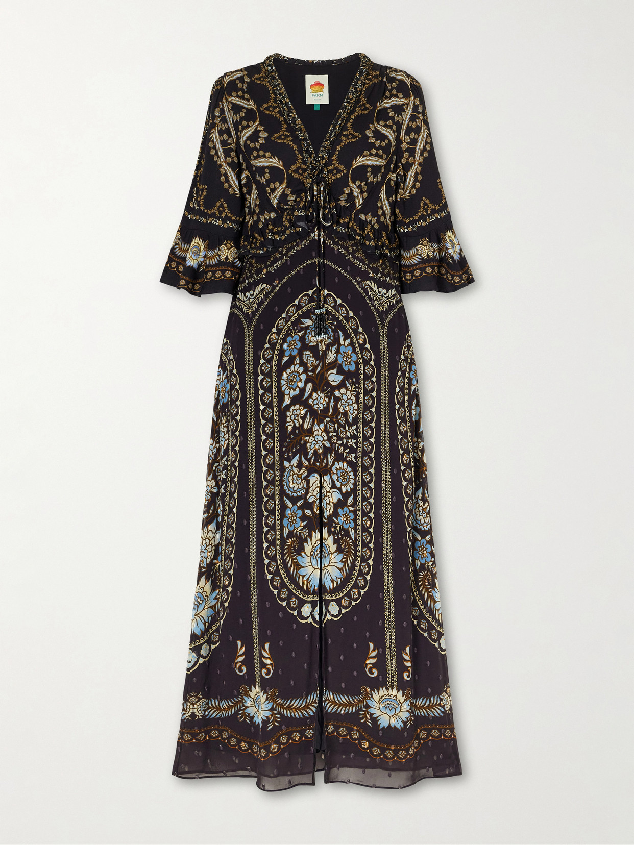 Farm Rio Daniela Ruffled Printed Embroidered Crepe Maxi Dress In Multi