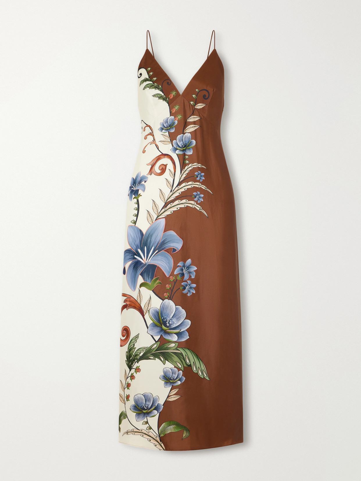 Farm Rio Millena Printed Gabardine Maxi Dress In Brown
