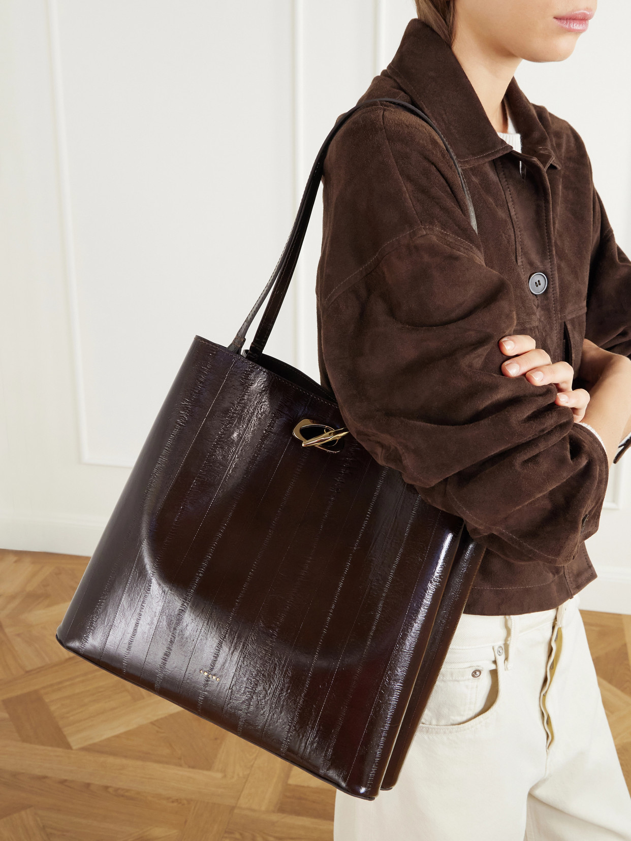 Luanda Striped Textured-Leather Tote