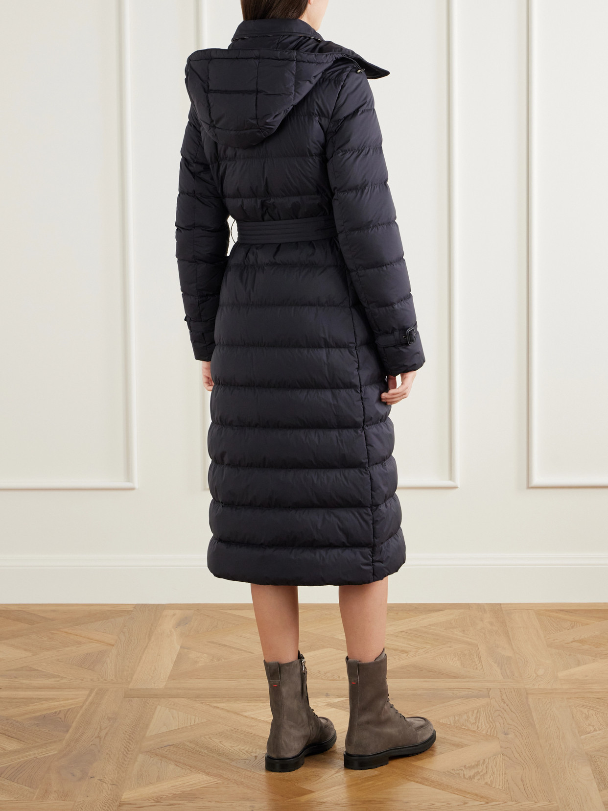 Belted Double-Breasted Quilted Padded Coat