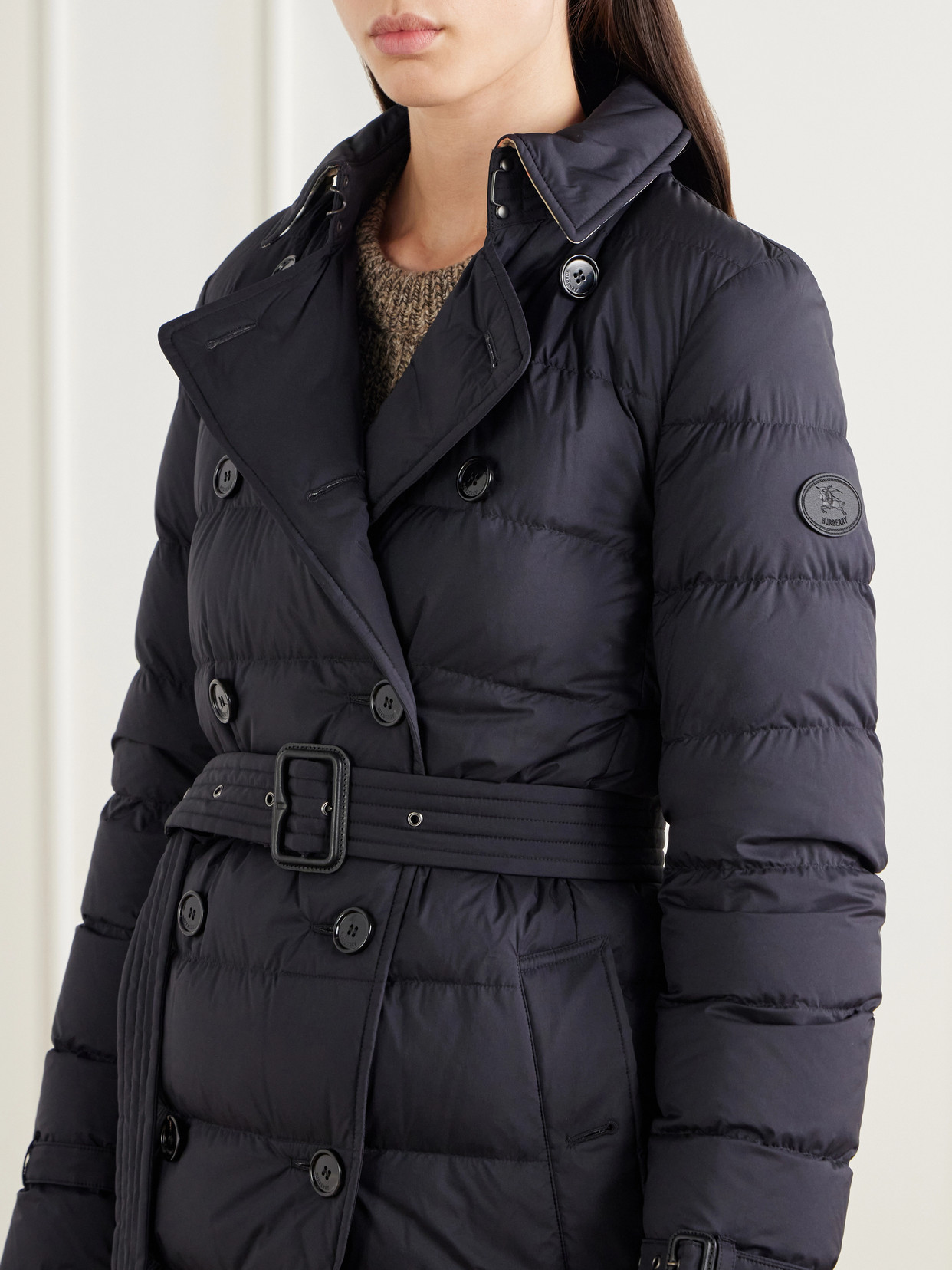 Belted Double-Breasted Quilted Padded Coat