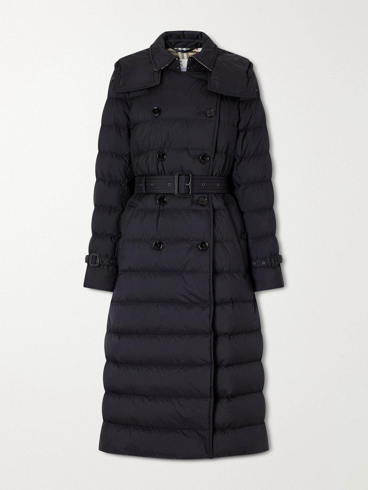 Burberry Belted Double-breasted Quilted Padded Shell Coat In Black