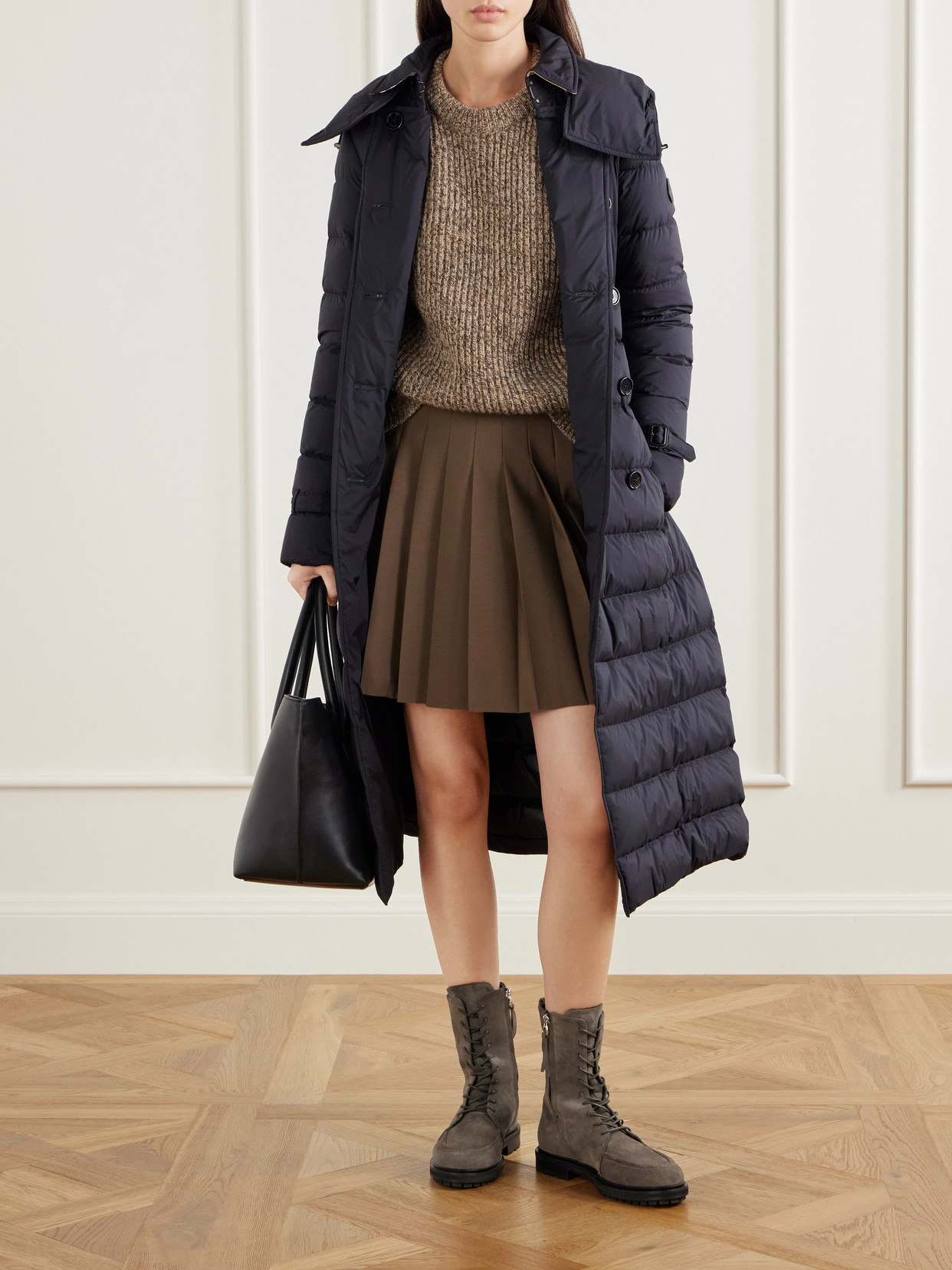 Belted Double-Breasted Quilted Padded Coat