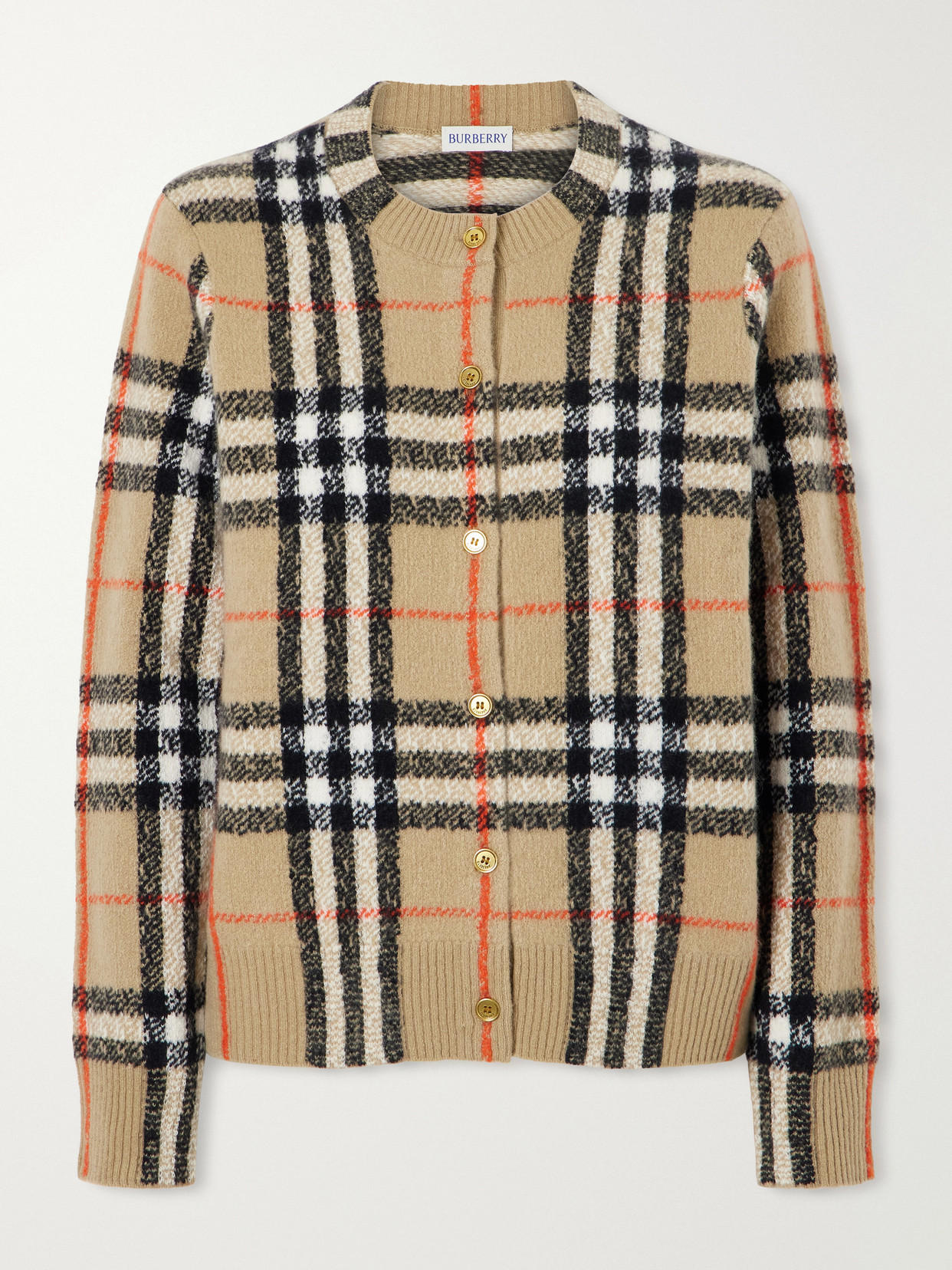 Burberry Checked Cashmere Cardigan In Brown