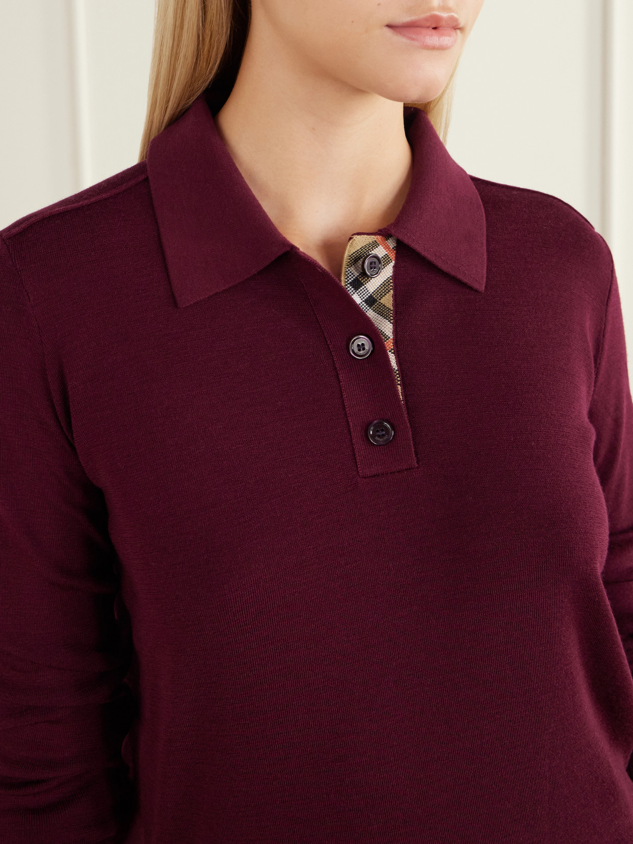 Mandy Ribbed-Detail Wool Polo Sweater