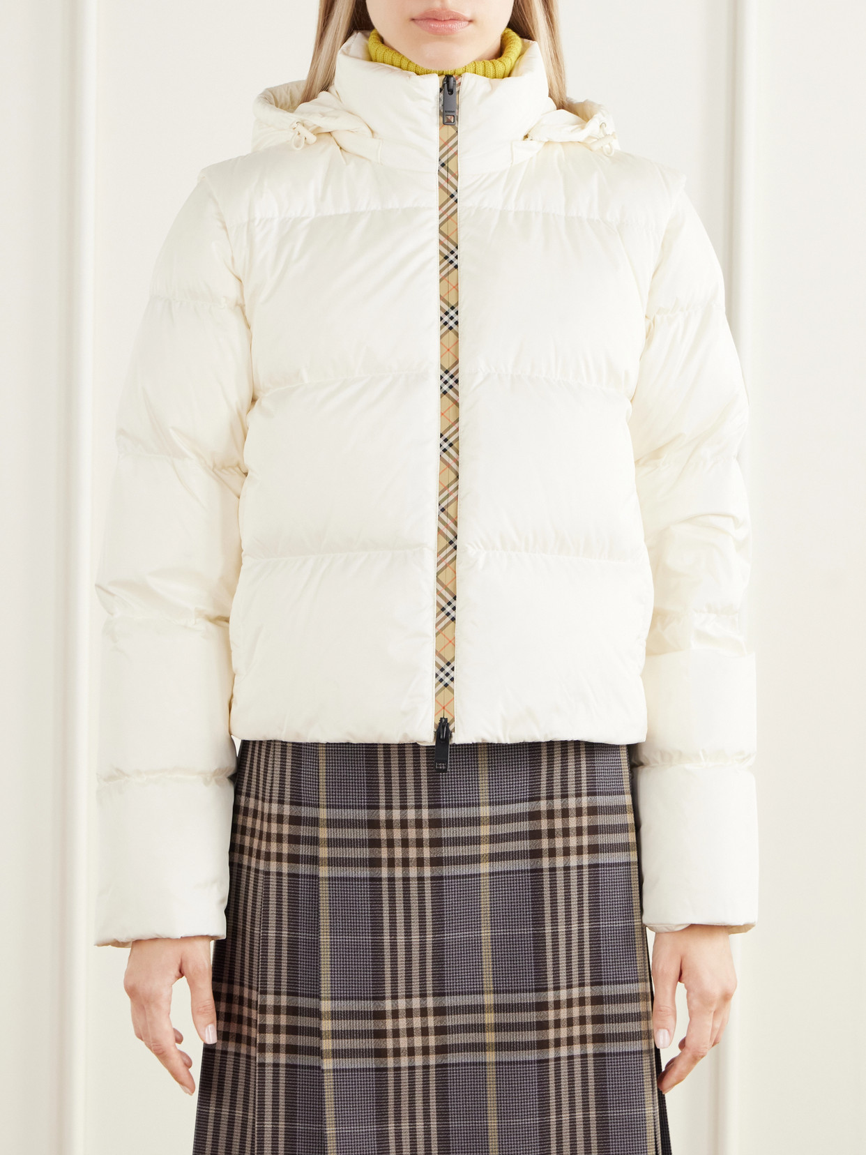Ireland Hybrid Check-Trimmed Shell Down Jacket