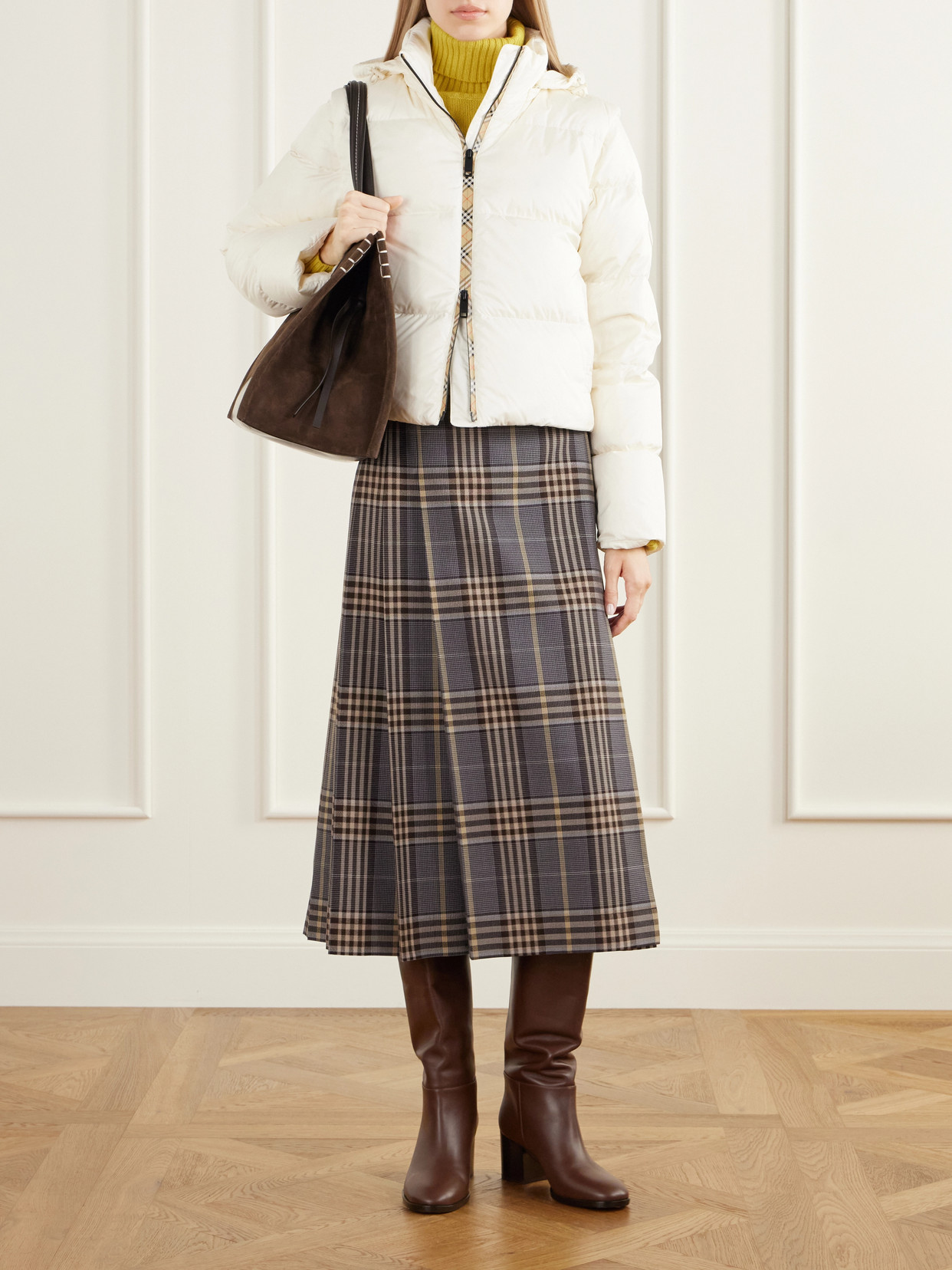 Ireland Hybrid Check-Trimmed Shell Down Jacket