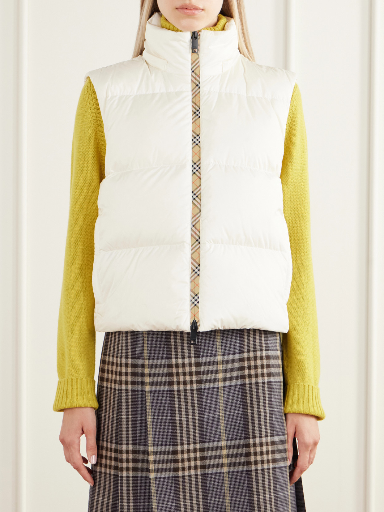 Ireland Hybrid Check-Trimmed Shell Down Jacket