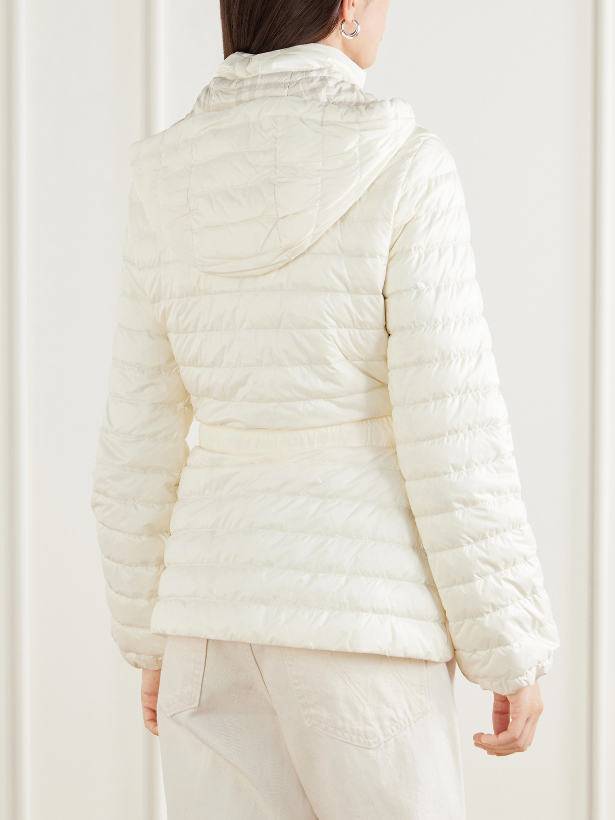 Belted Quilted Padded Shell Hooded Jacket