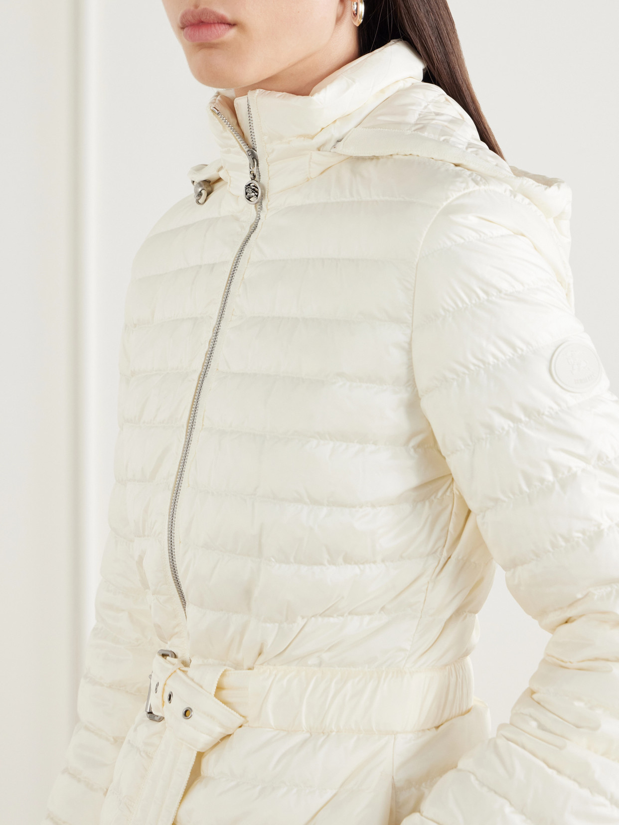 Belted Quilted Padded Shell Hooded Jacket