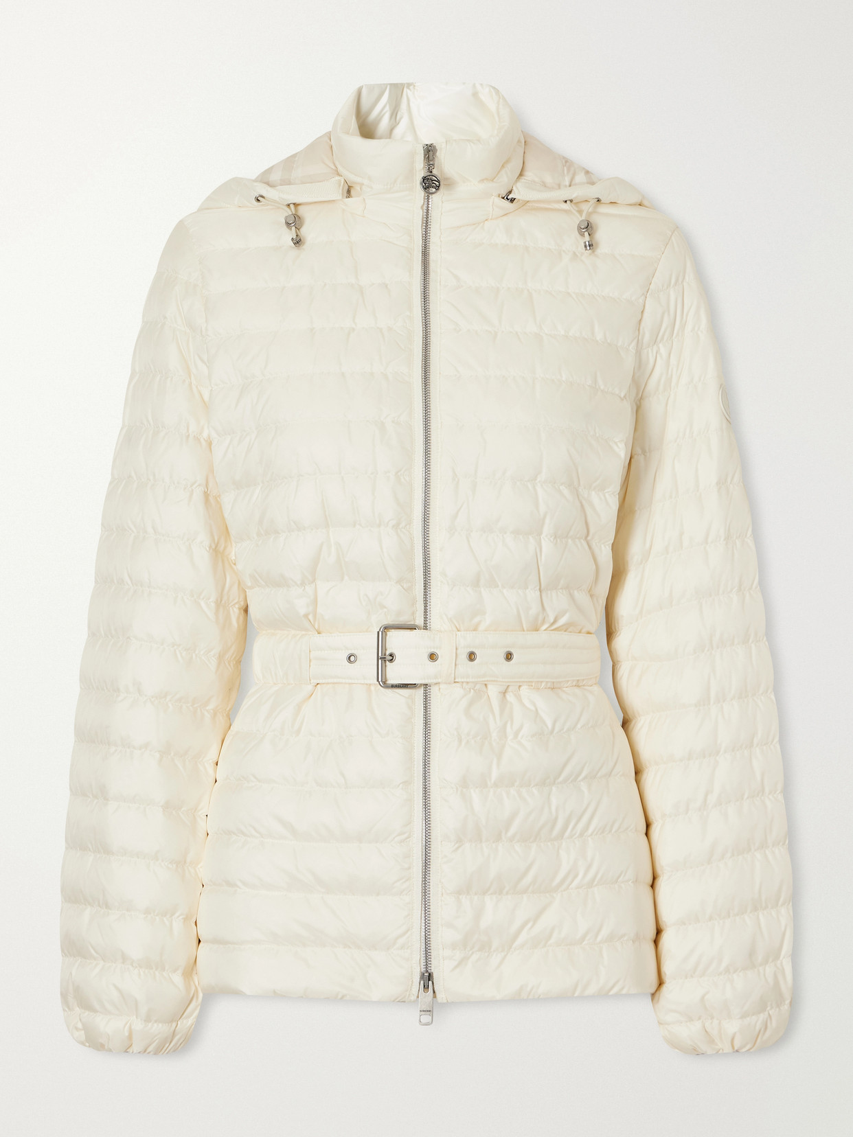 Belted Quilted Padded Shell Hooded Jacket
