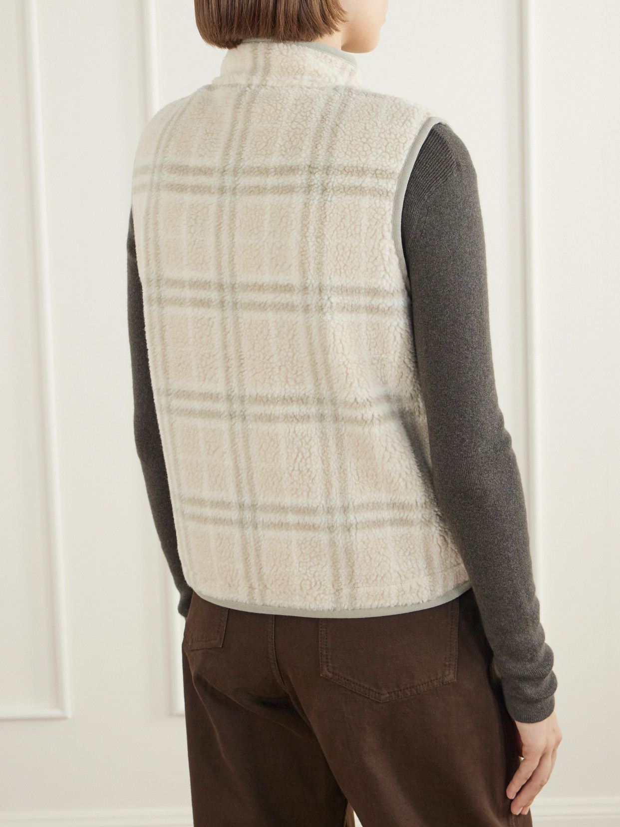 Logo-Embroidered Checked Wool And Cashmere-Blend Gilet