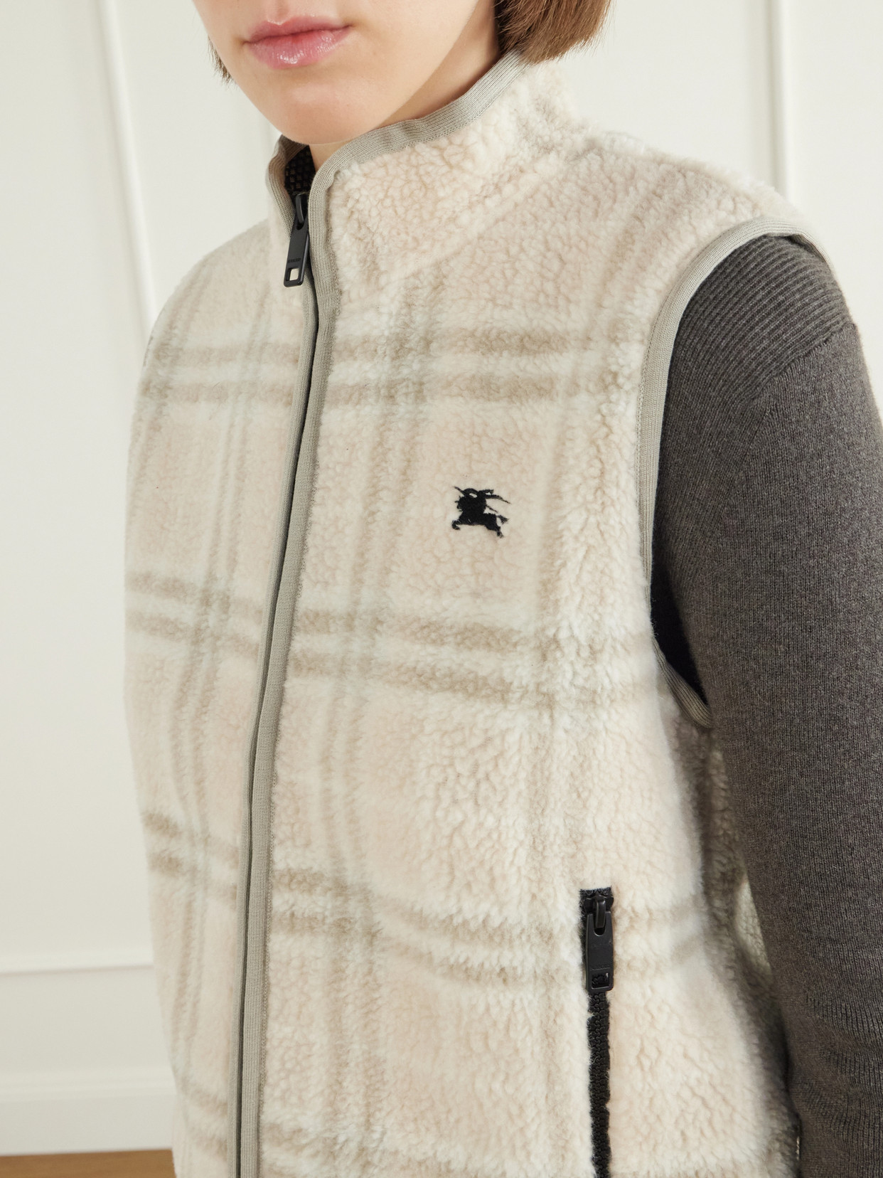 Logo-Embroidered Checked Wool And Cashmere-Blend Gilet