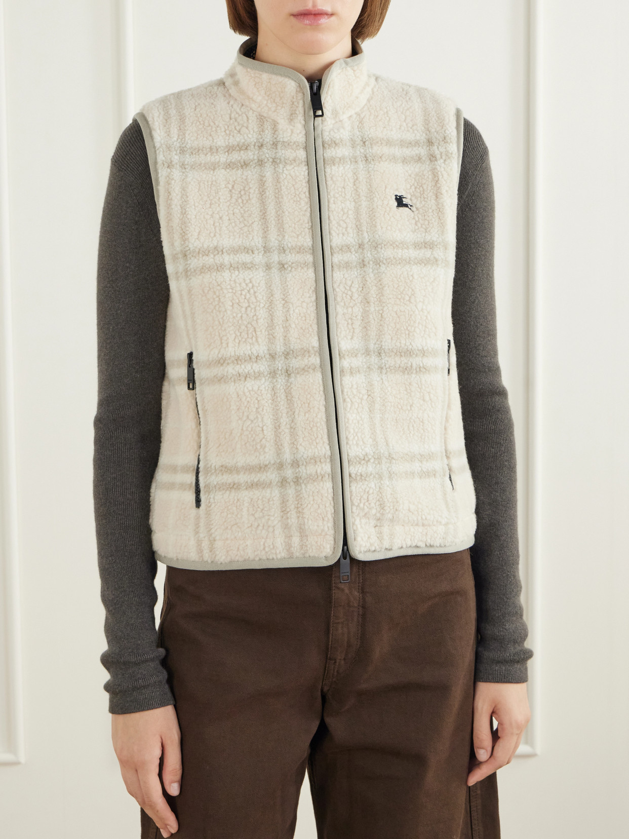Logo-Embroidered Checked Wool And Cashmere-Blend Gilet