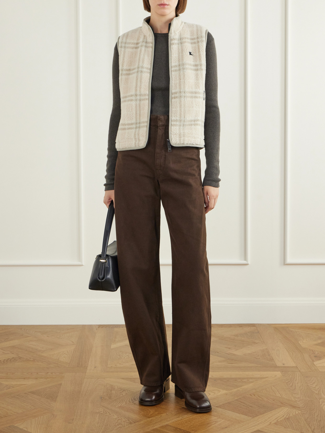 Logo-Embroidered Checked Wool And Cashmere-Blend Gilet