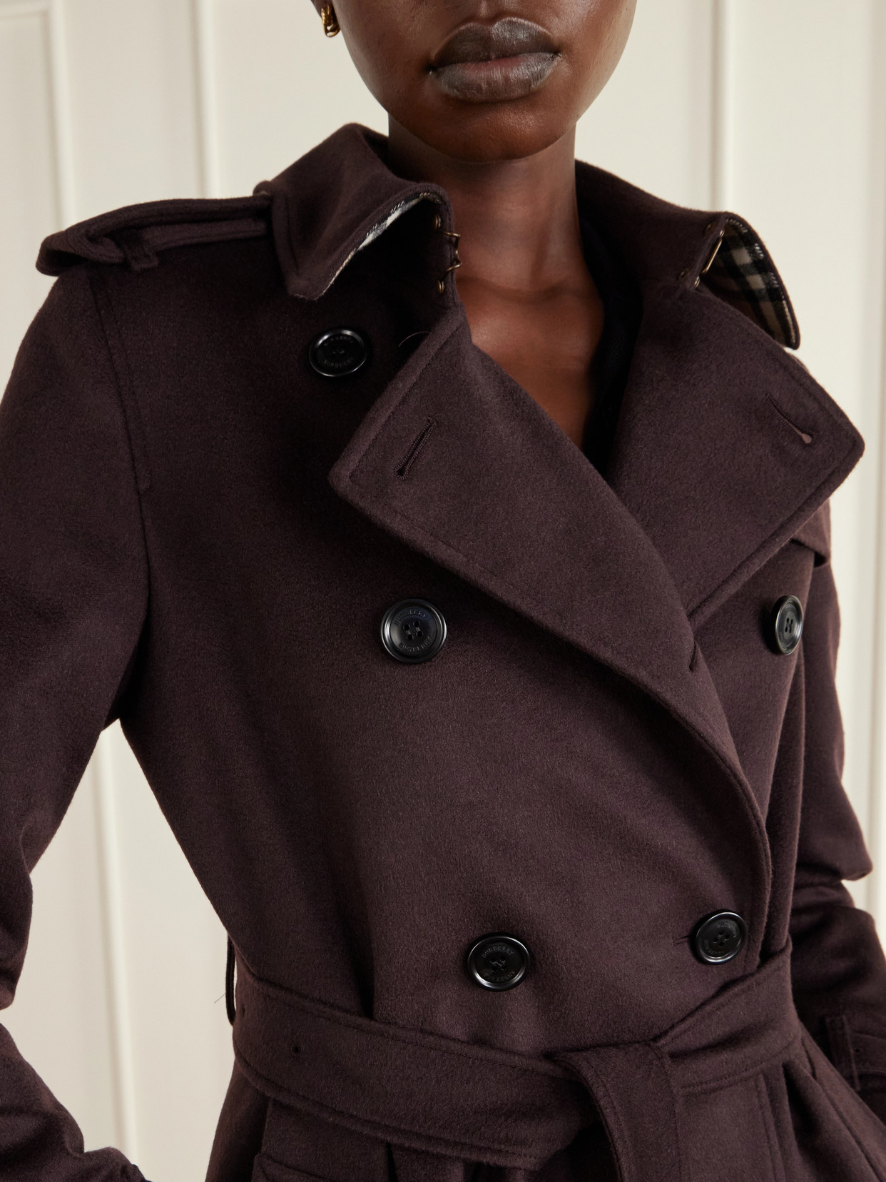 Double-Breasted Belted Cashmere Trench Coat