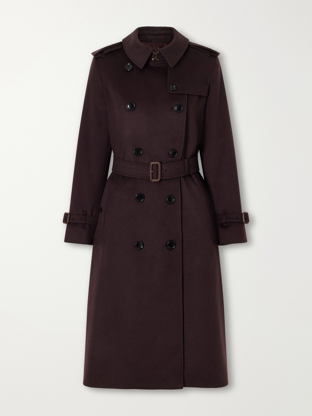 Double-Breasted Belted Cashmere Trench Coat