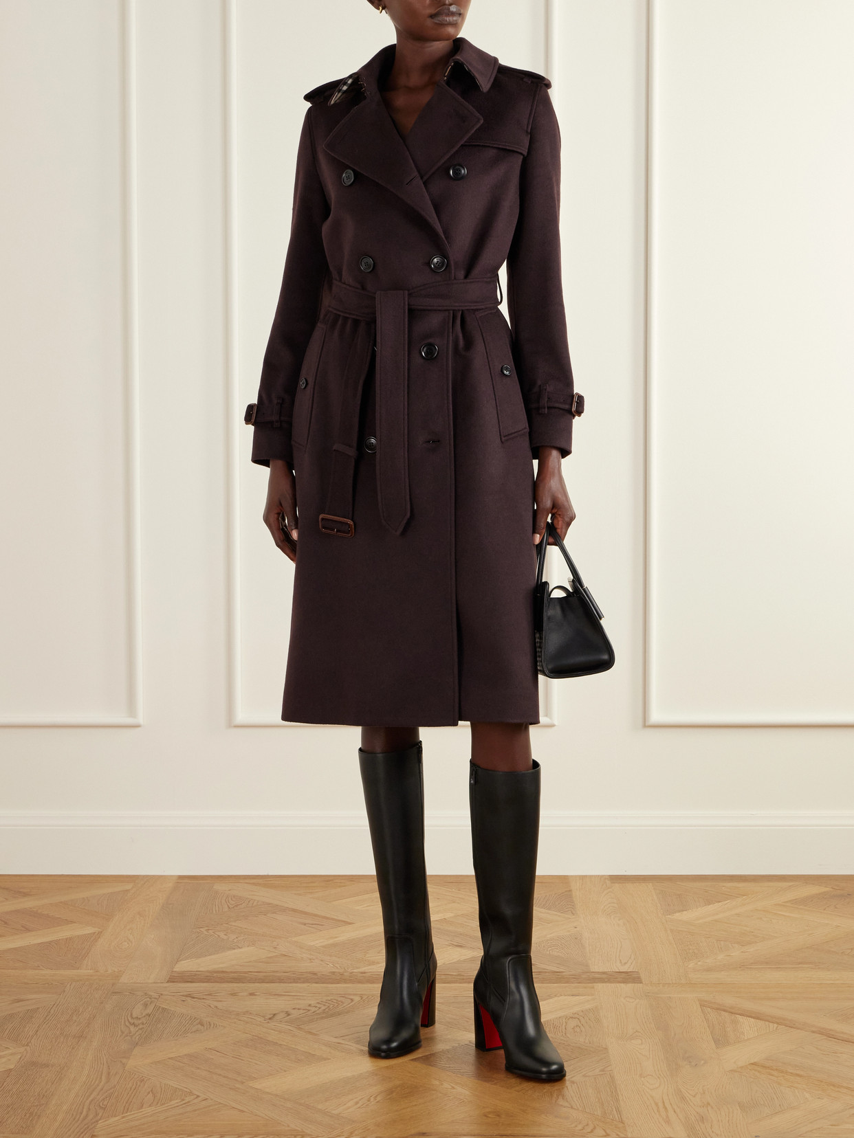 Double-Breasted Belted Cashmere Trench Coat