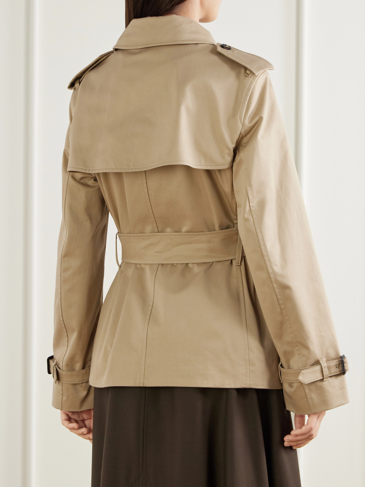 Double-Breasted Belted Checked Cotton-Gabardine Trench Coat