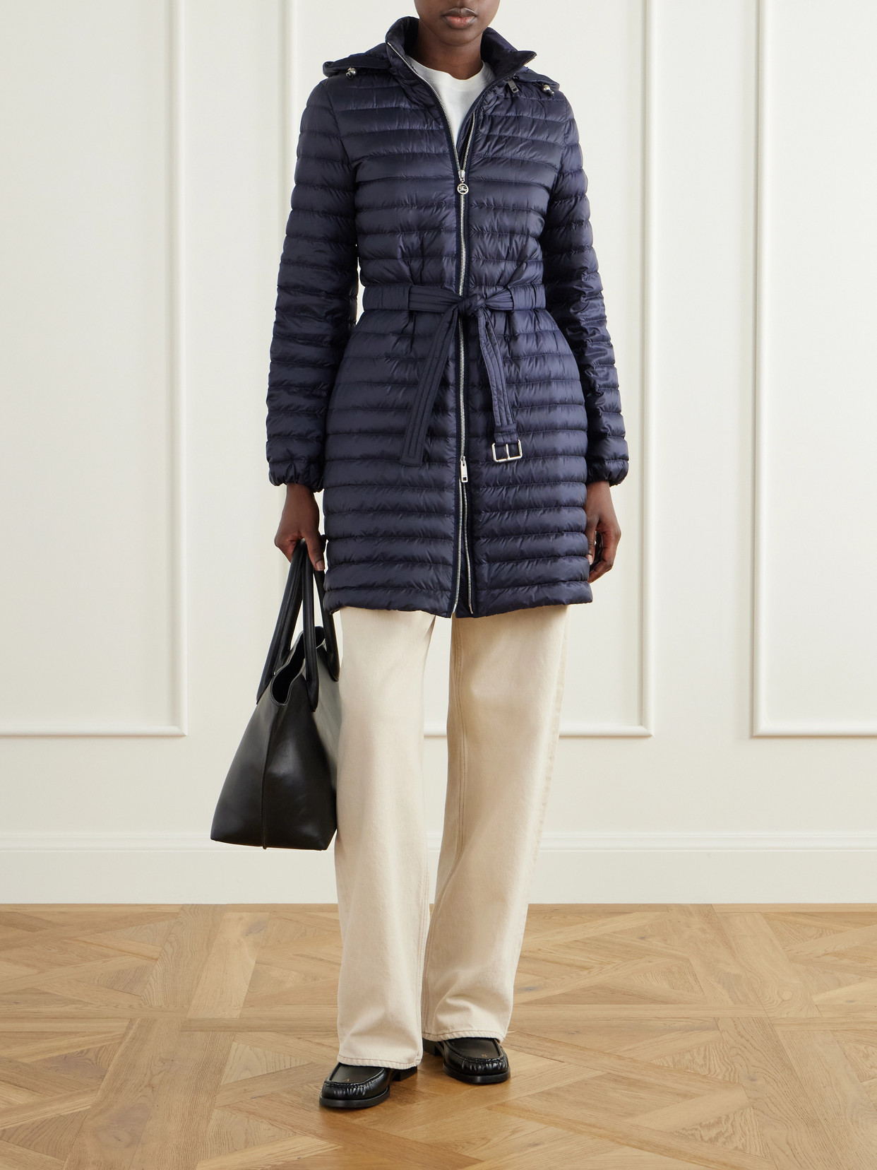Hooded Belted Quilted Coat