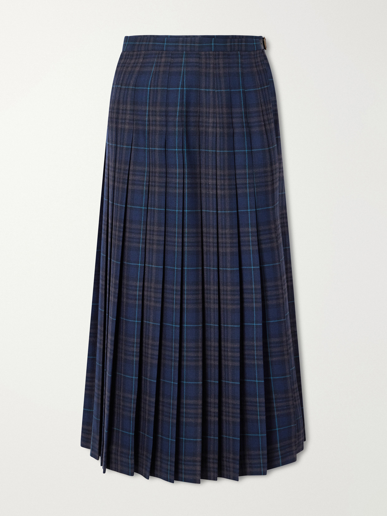 Elydia Belted Pleated Checked Wool-Blend Twill Midi