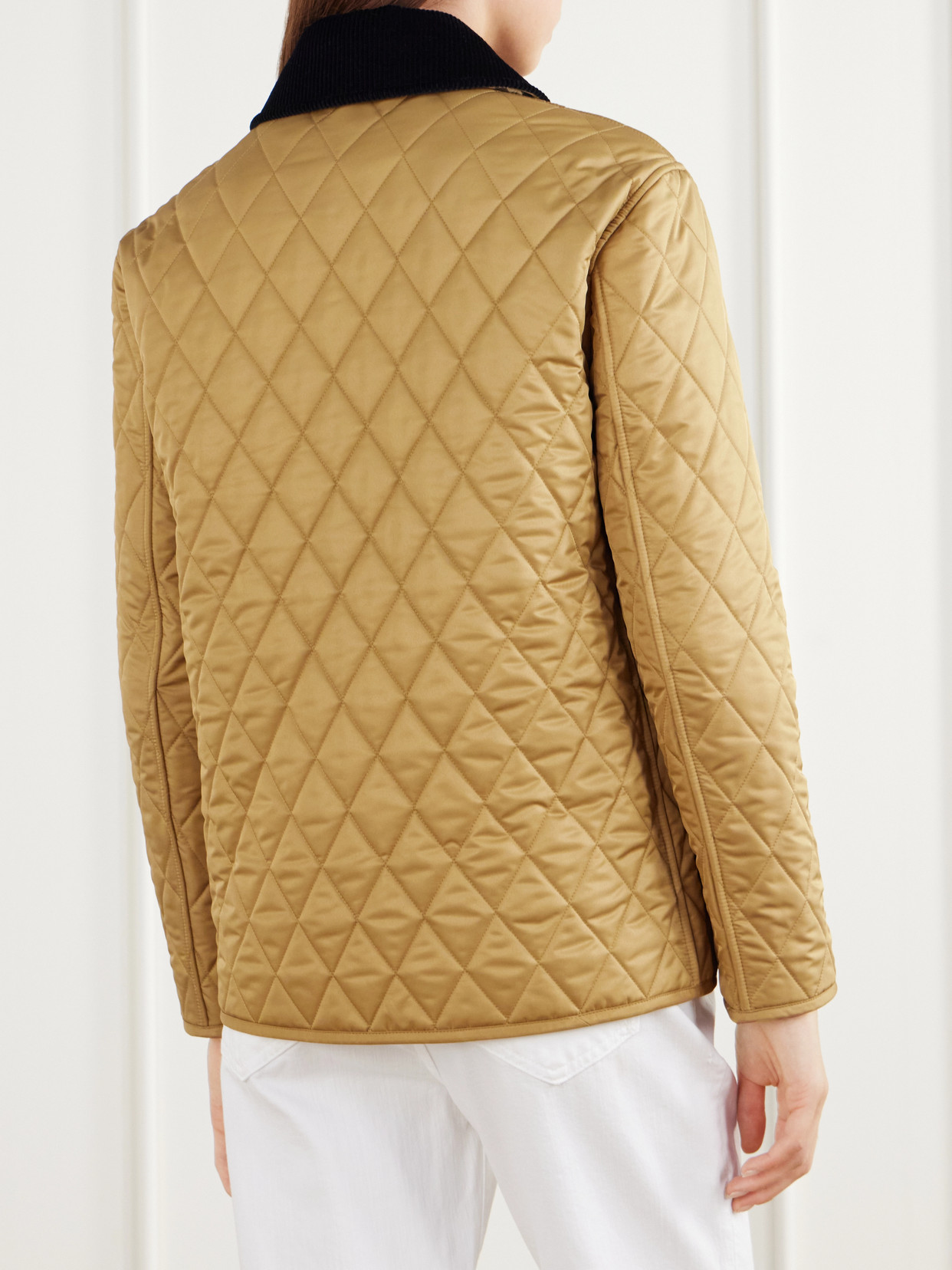 Corduroy-Trimmed Quilted Jacket