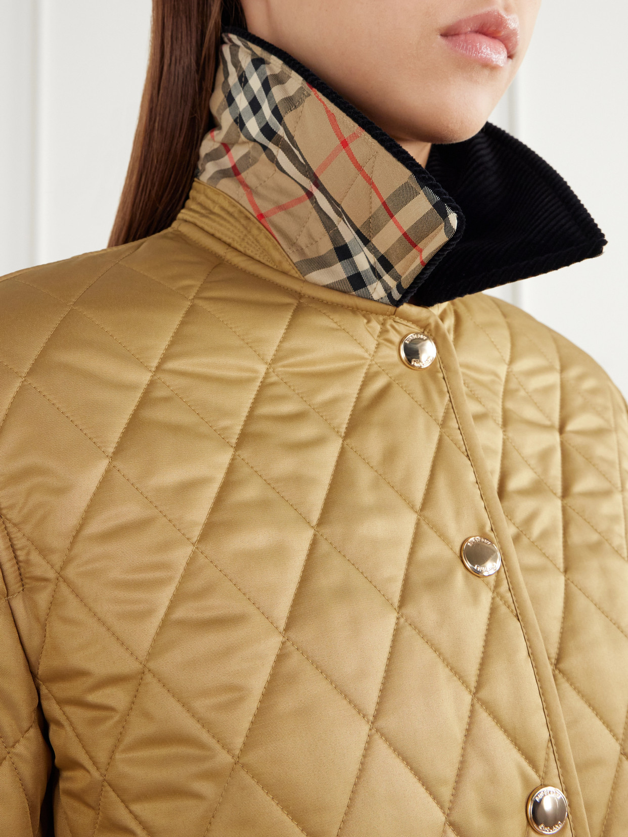 Corduroy-Trimmed Quilted Jacket