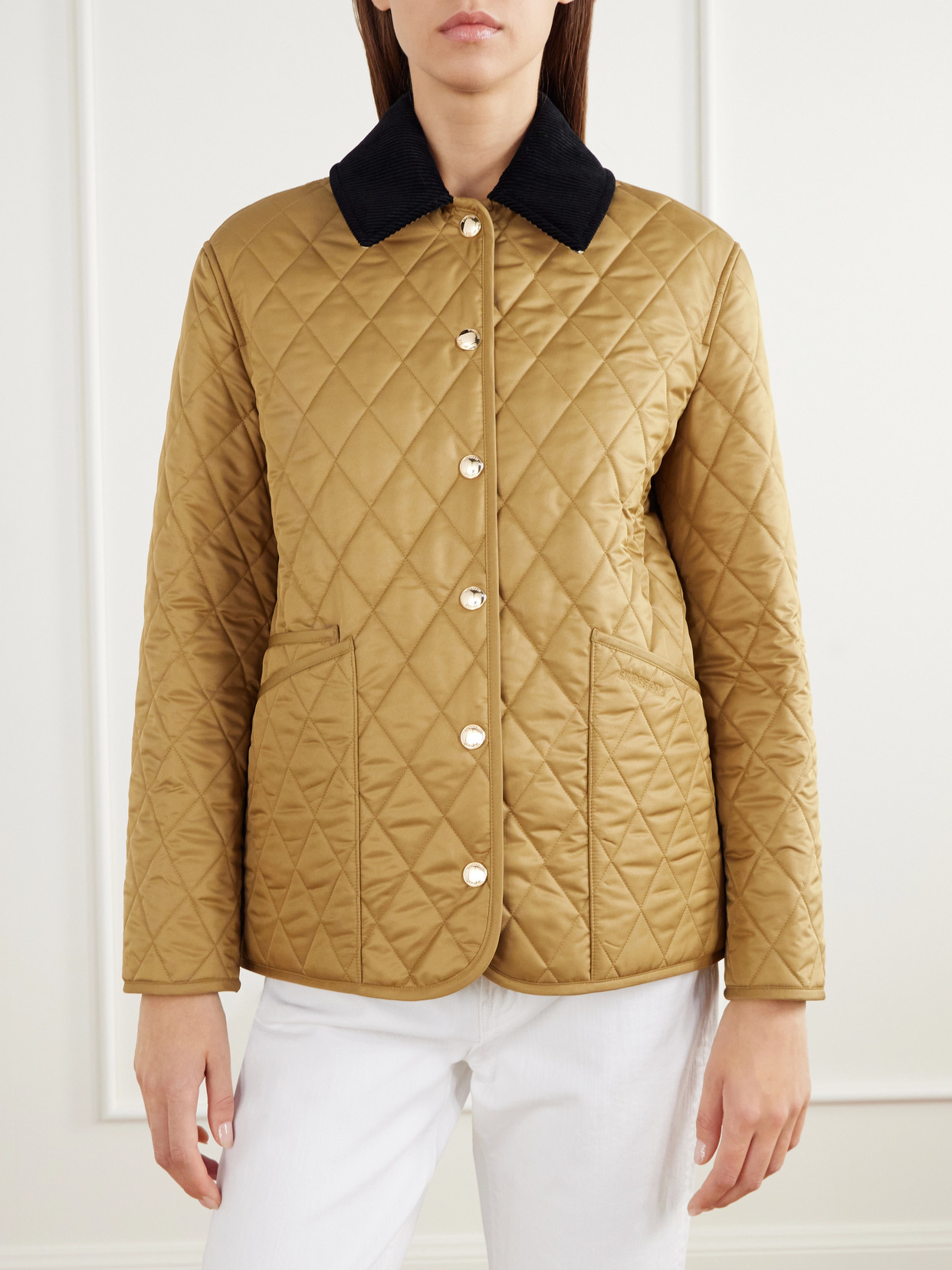 Corduroy-Trimmed Quilted Jacket