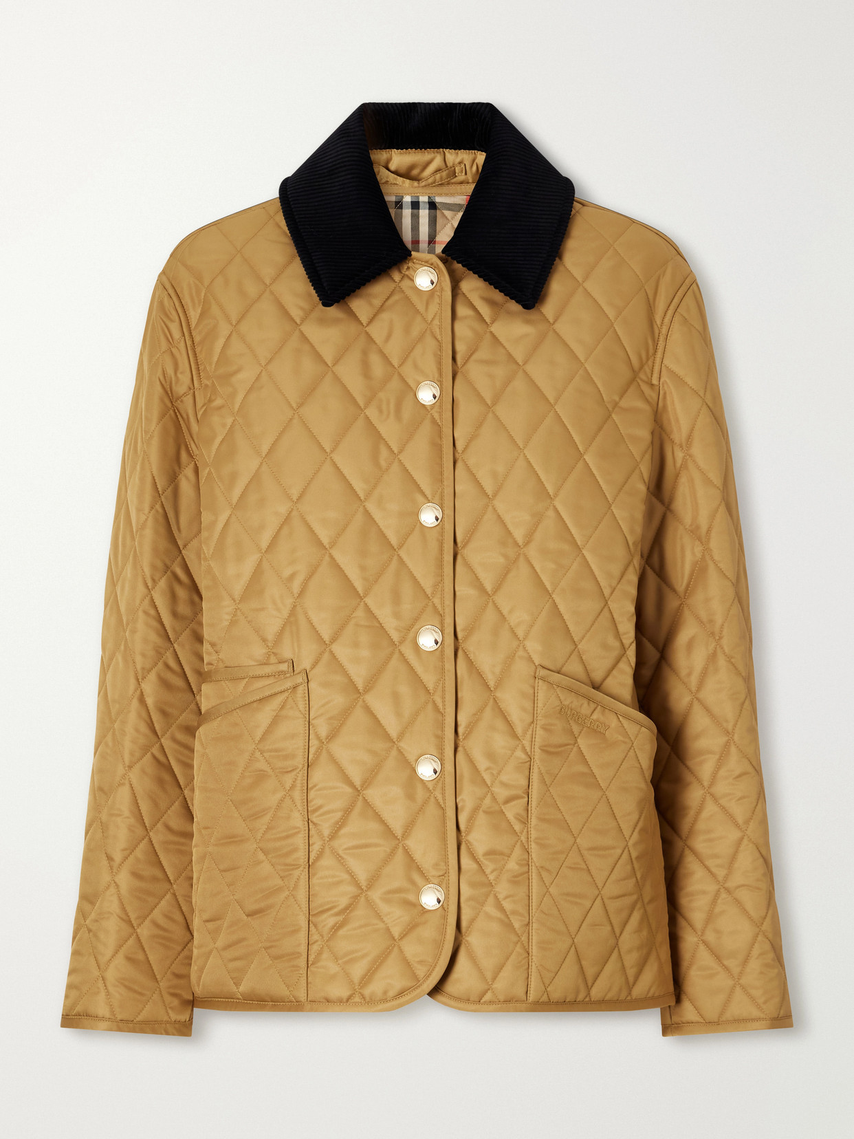 Corduroy-Trimmed Quilted Jacket