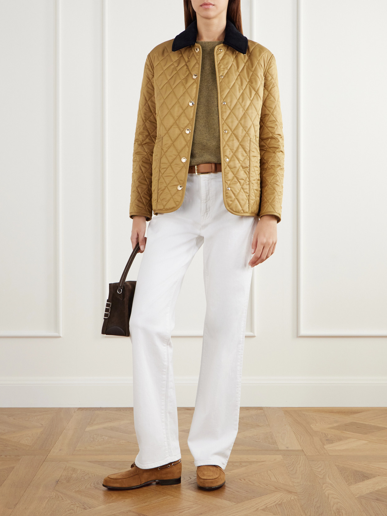 Corduroy-Trimmed Quilted Jacket