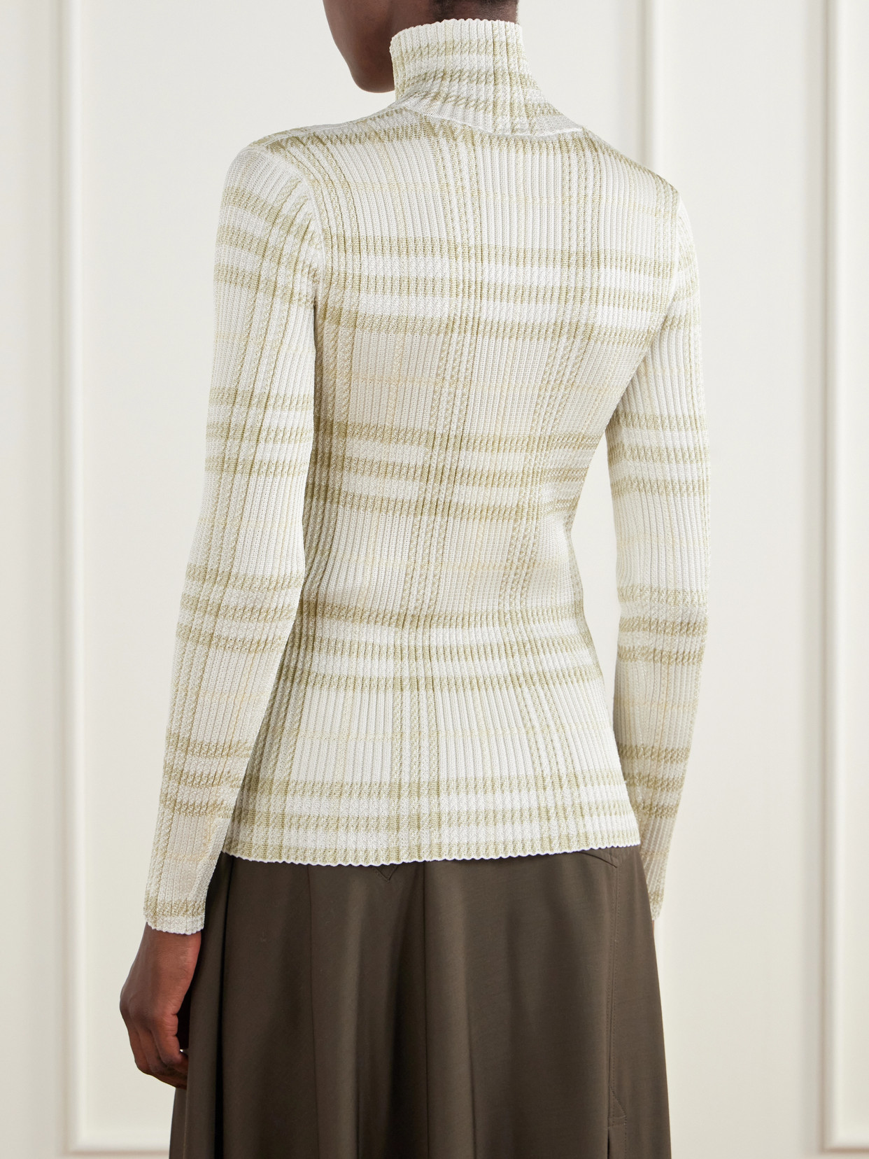 Genevia Checked Knitted Turtleneck Sweater