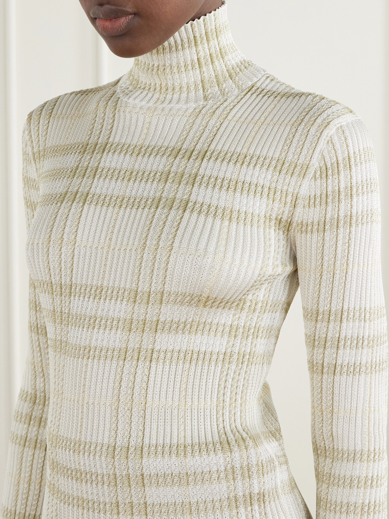 Genevia Checked Knitted Turtleneck Sweater