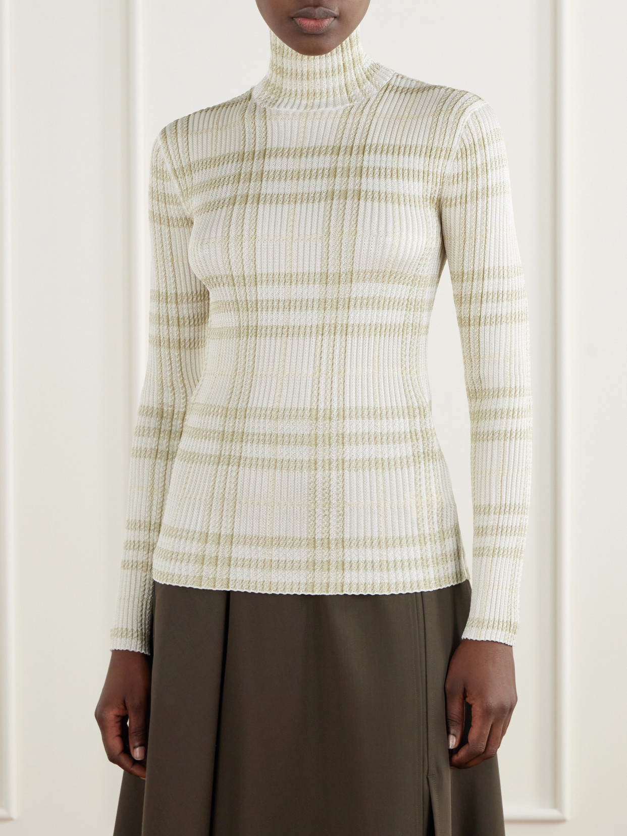 Genevia Checked Knitted Turtleneck Sweater