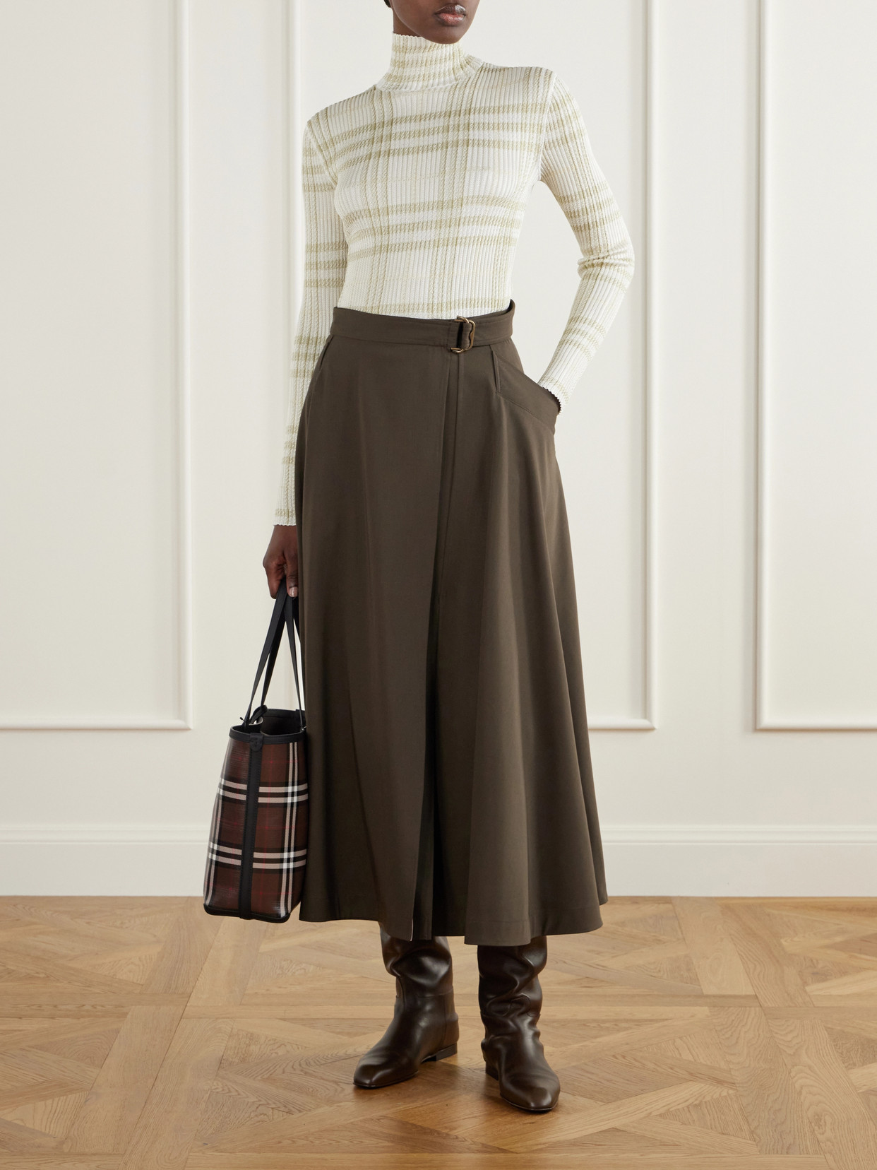 Genevia Checked Knitted Turtleneck Sweater
