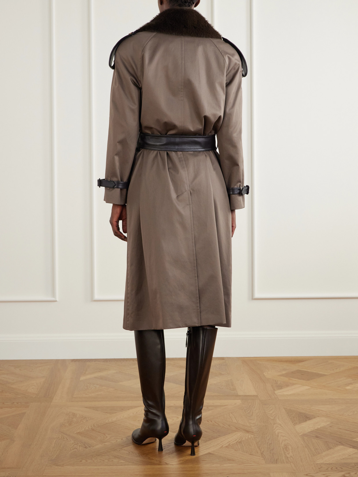 And Plush-Trimmed Cotton-Gabardine Trench Coat