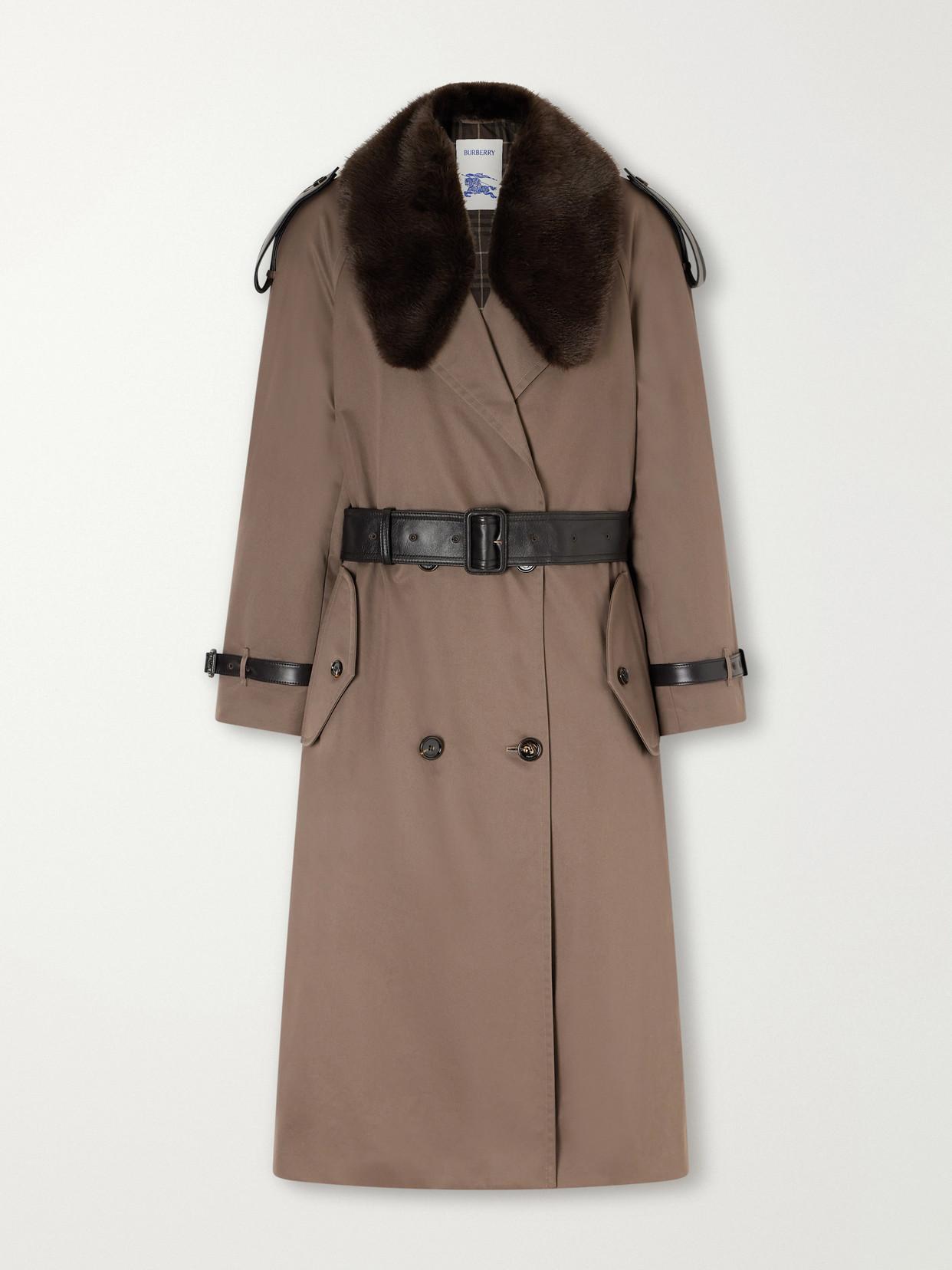 And Plush-Trimmed Cotton-Gabardine Trench Coat