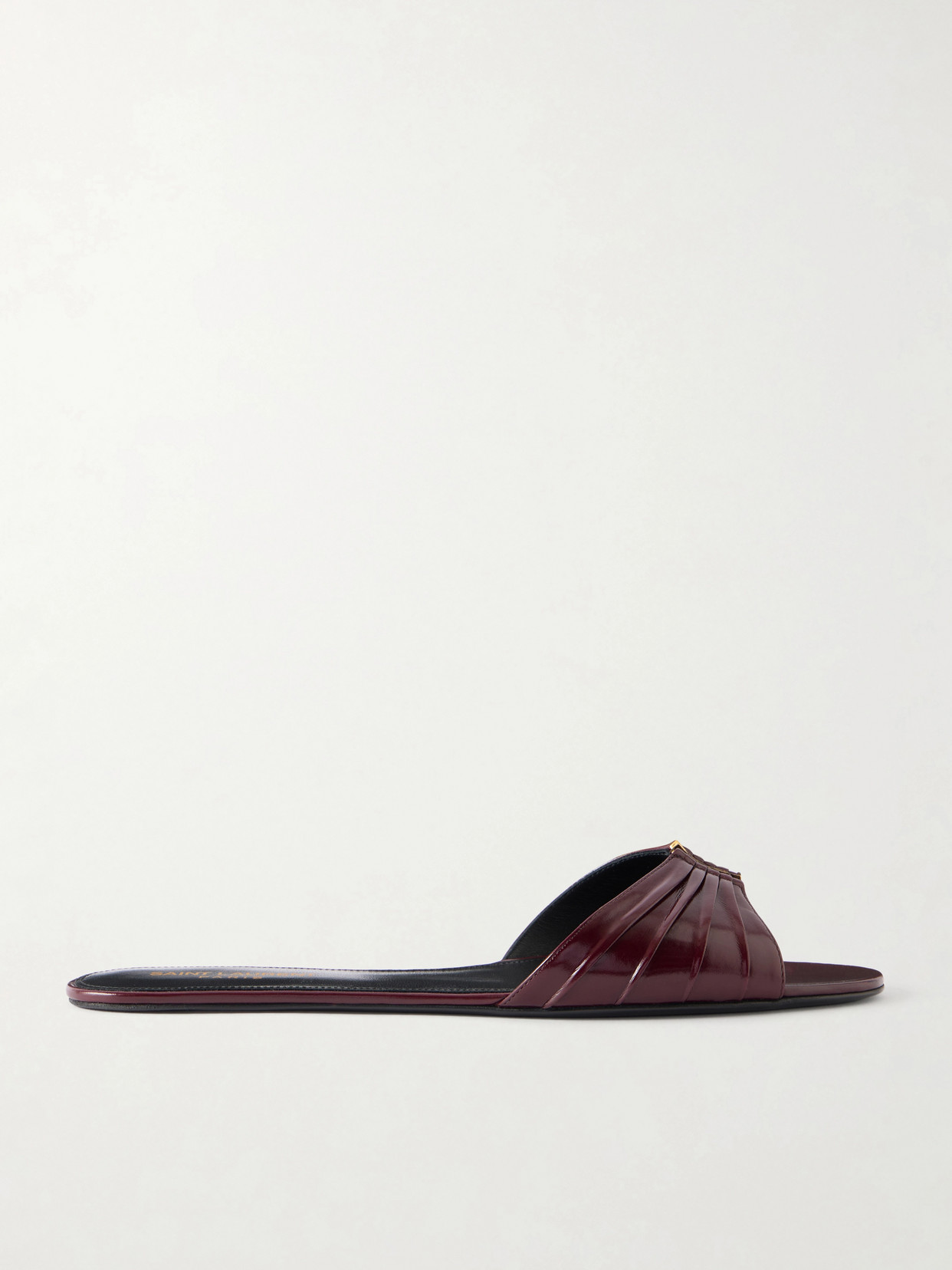 SAINT LAURENT - Babylone Embellished Gathered Glossed-leather Slides - Burgundy