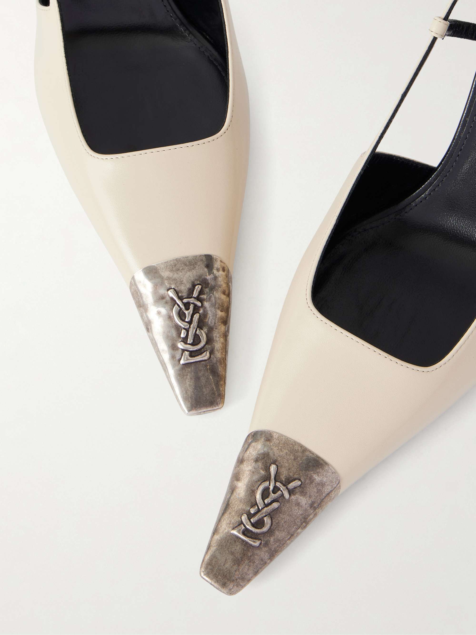 SAINT LAURENT Jeanne Cassandre-embossed leather slingback pumps