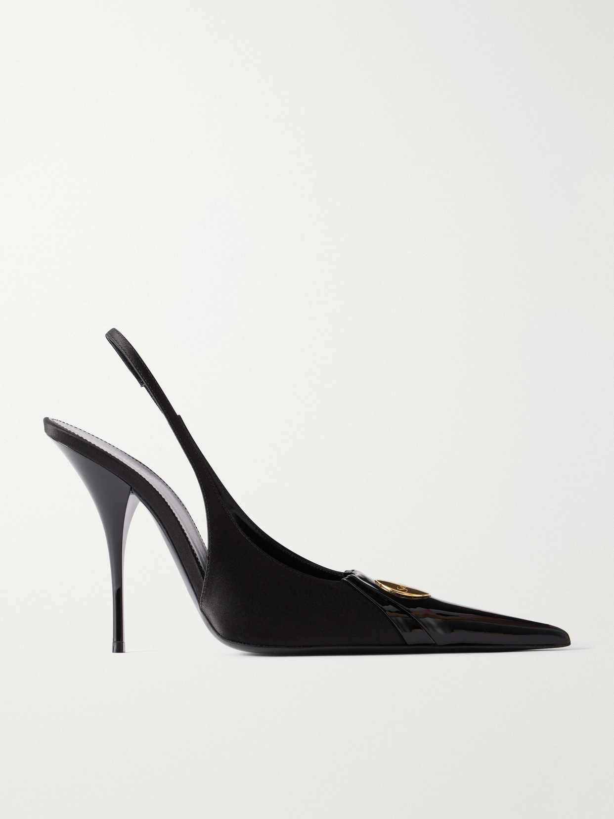 SAINT LAURENT - Louis 110 Embellished Patent-leather Trimmed Satin Slingback Pumps - Black